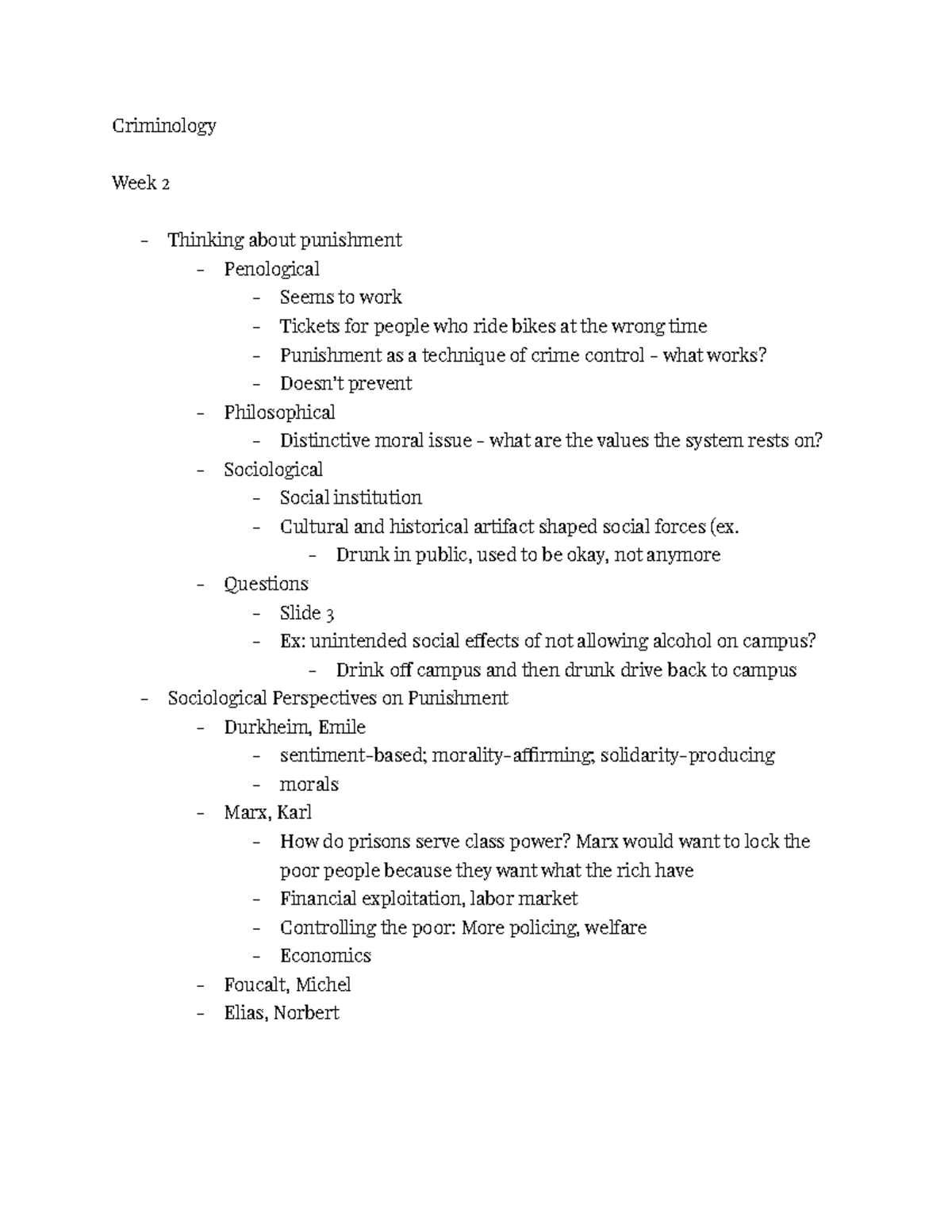 C7 - Lecture notes 2 - Criminology Week 2 Thinking about punishment ...