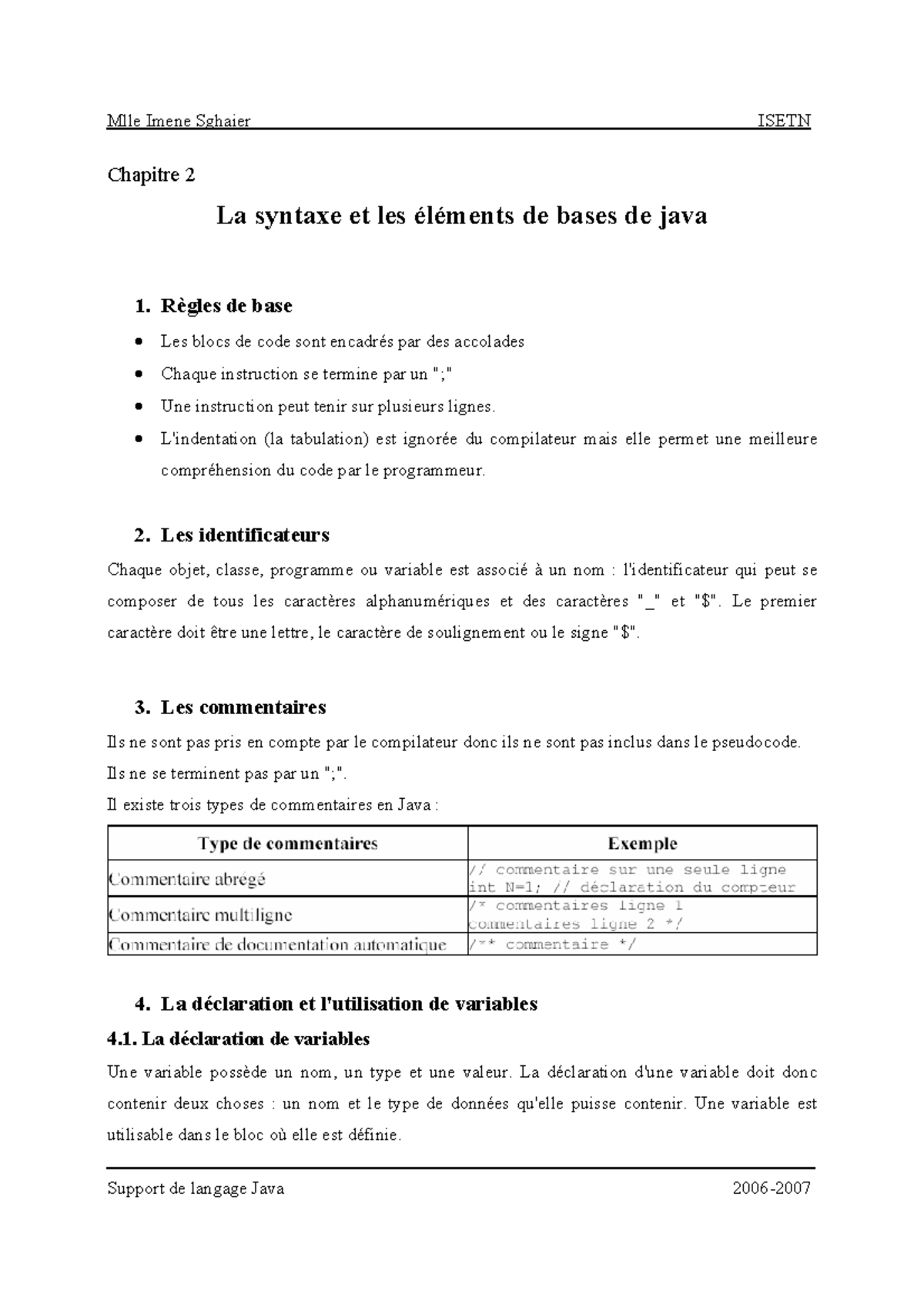 Ch2 syntaxe elements bases java - Chapitre 2 La syntaxe et les éléments ...