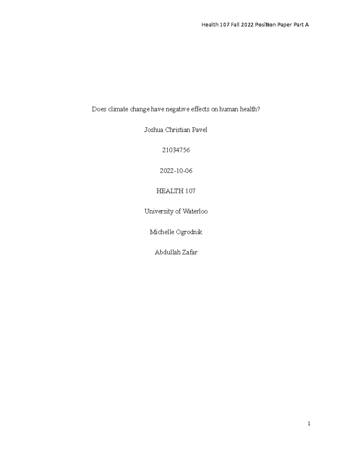 Part A position paper - Does climate change have negative effects on ...