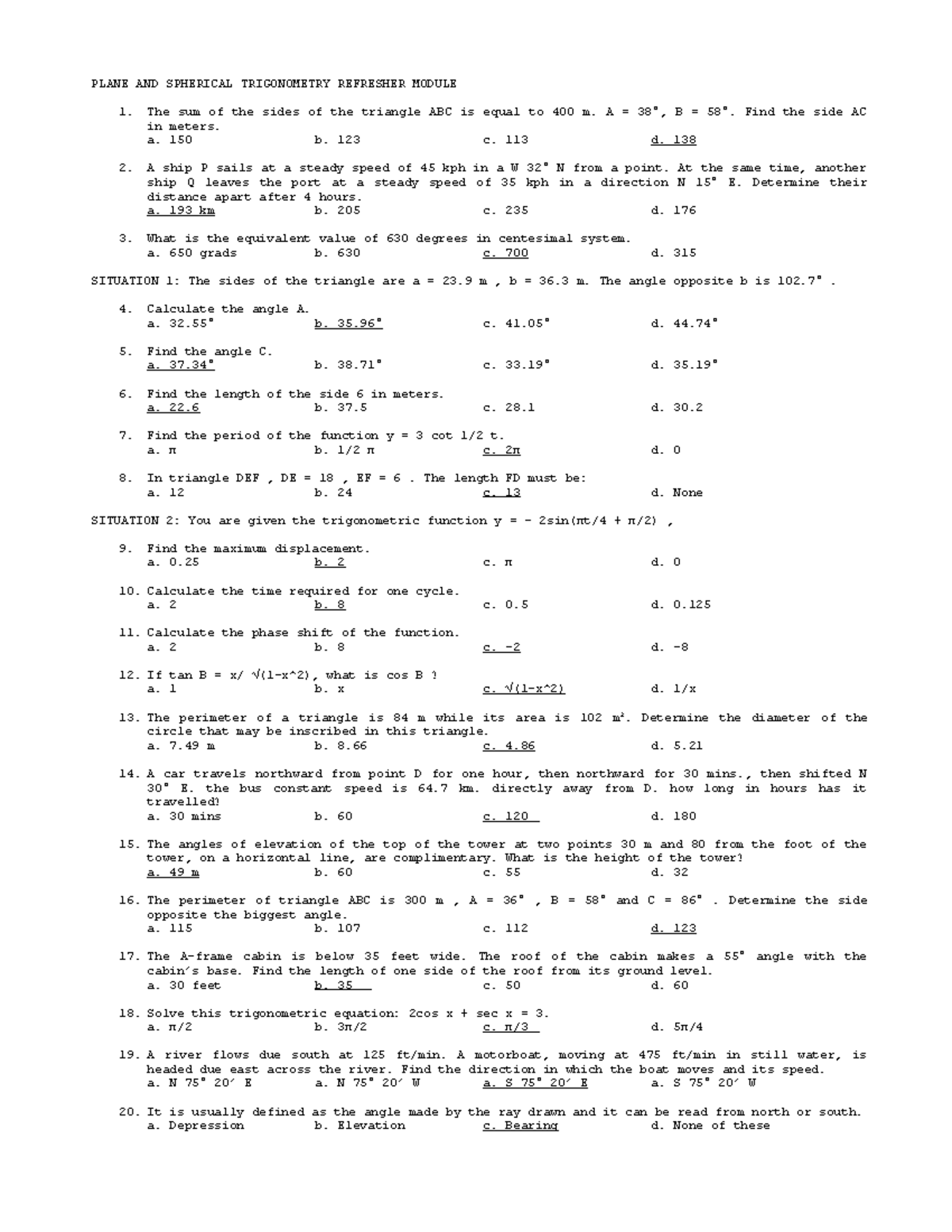 Plane AND Spherical Trigonometry Refresher Module - PLANE AND SPHERICAL ...