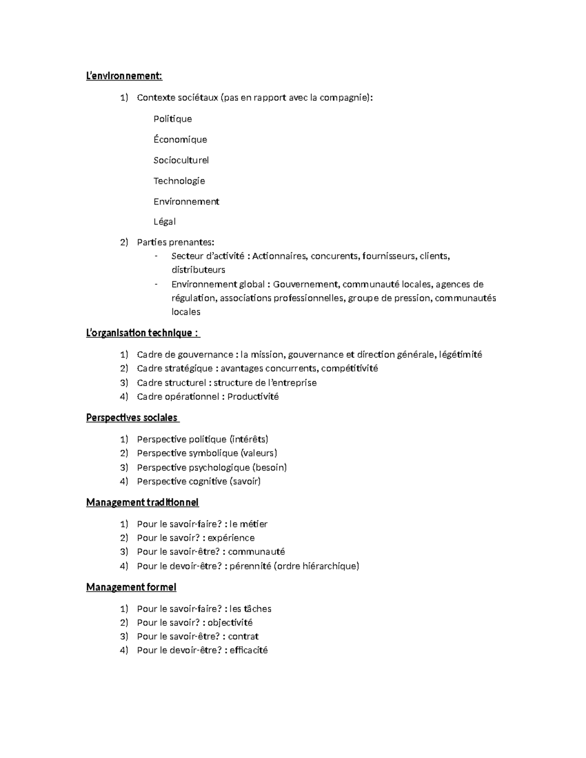 Management feuille aide mémoire - L’environnement: 1) Contexte ...
