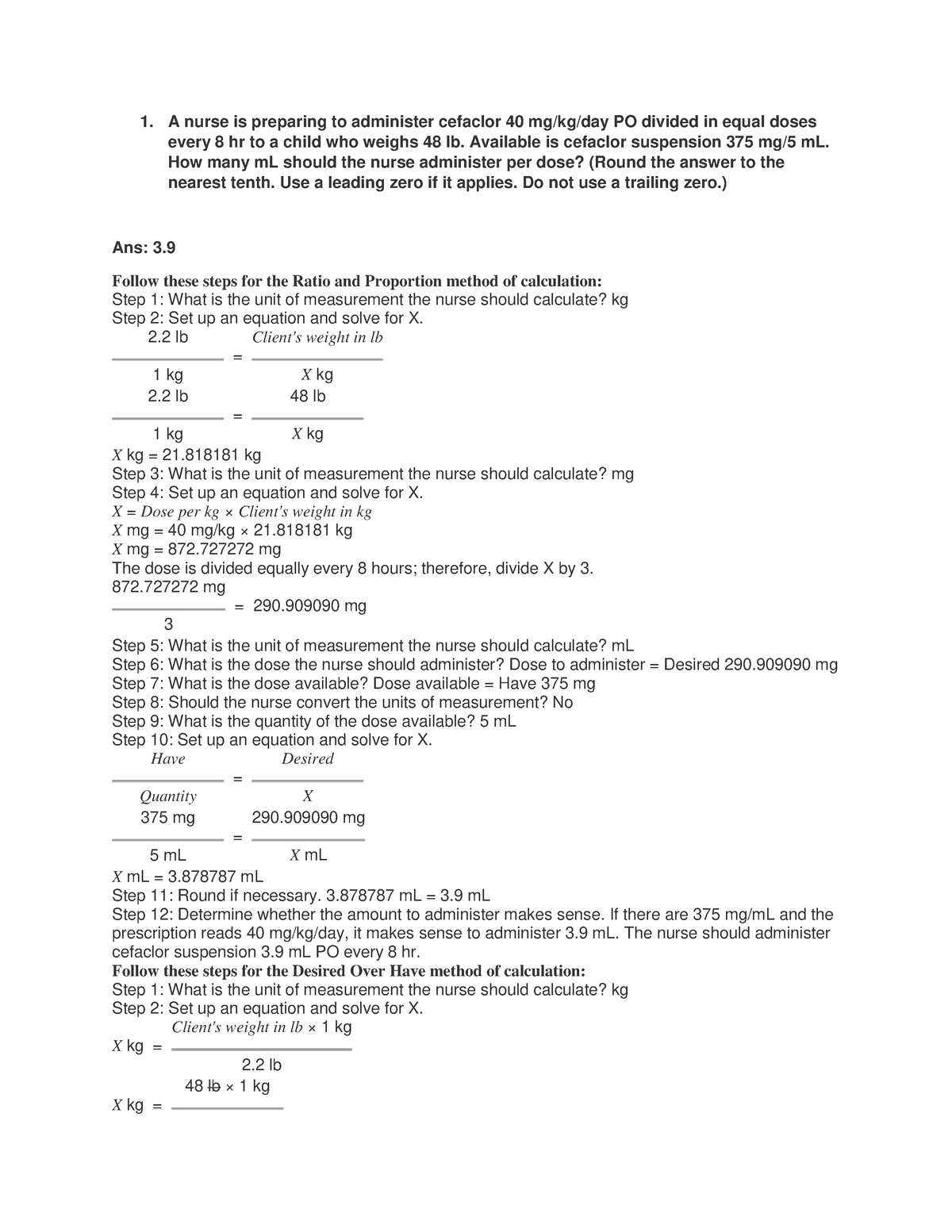 Dosage By Weight Calculation-rationales - A Nurse Is Preparing To 