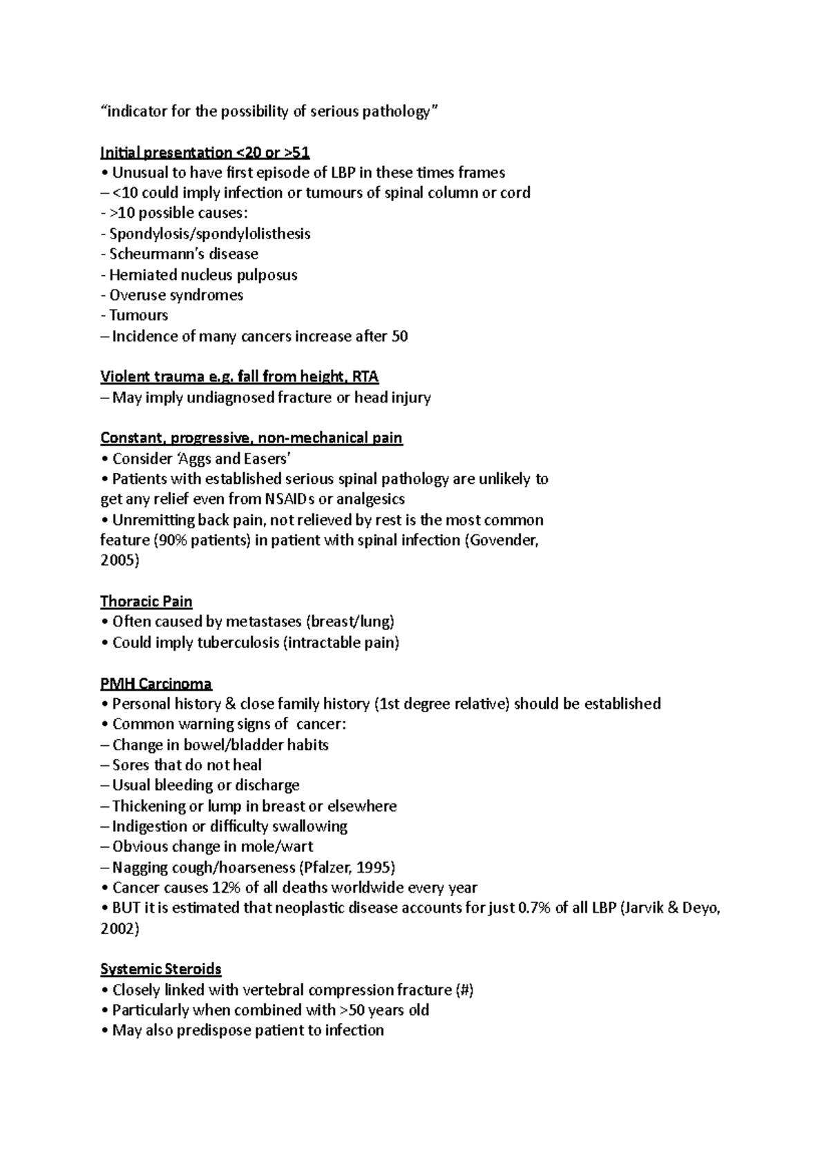 Red flags notes - “indicator for the possibility of serious pathology ...