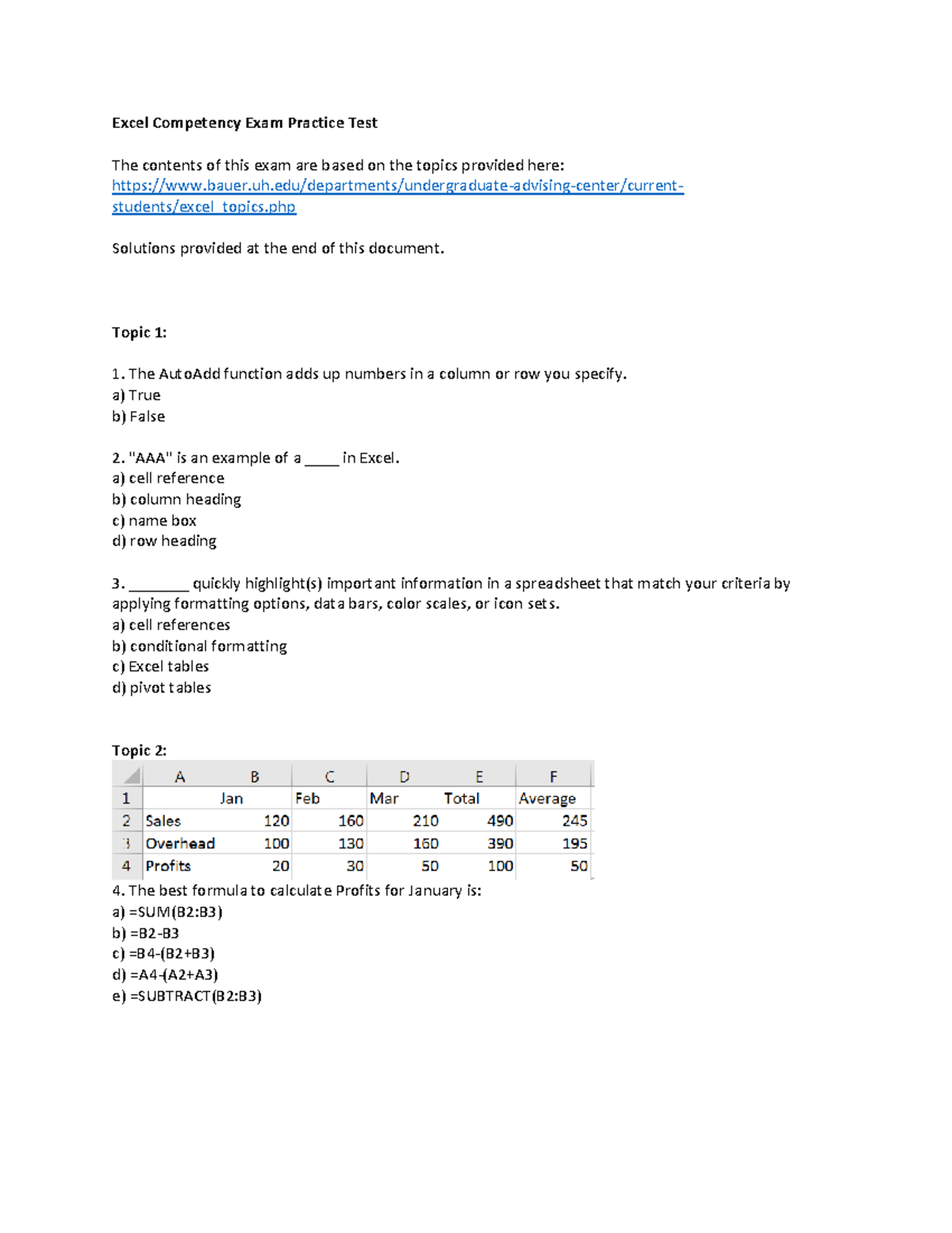 Excel Competencey Exam Practice Test 2018 Su - Excel Competency Exam ...