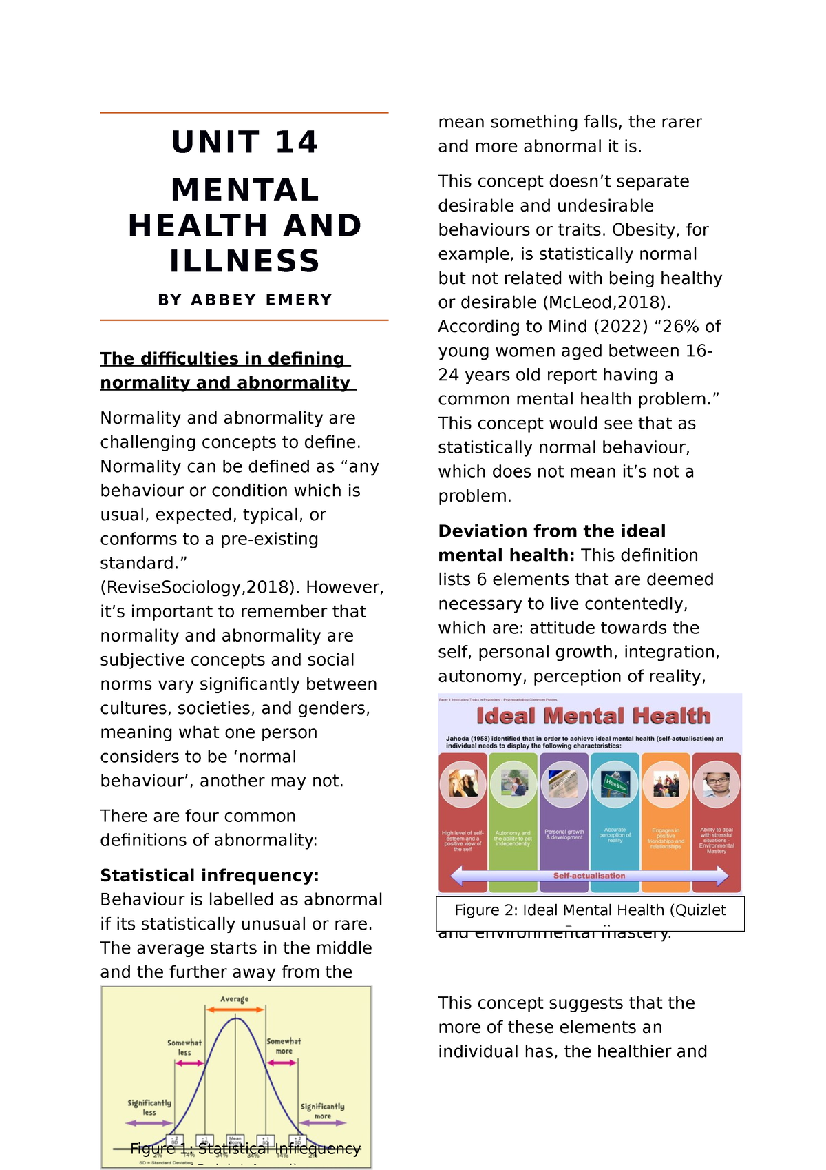 Unit 14 Mental Health and Illness UNIT 14 MENTAL HEALTH AND ILLNESS