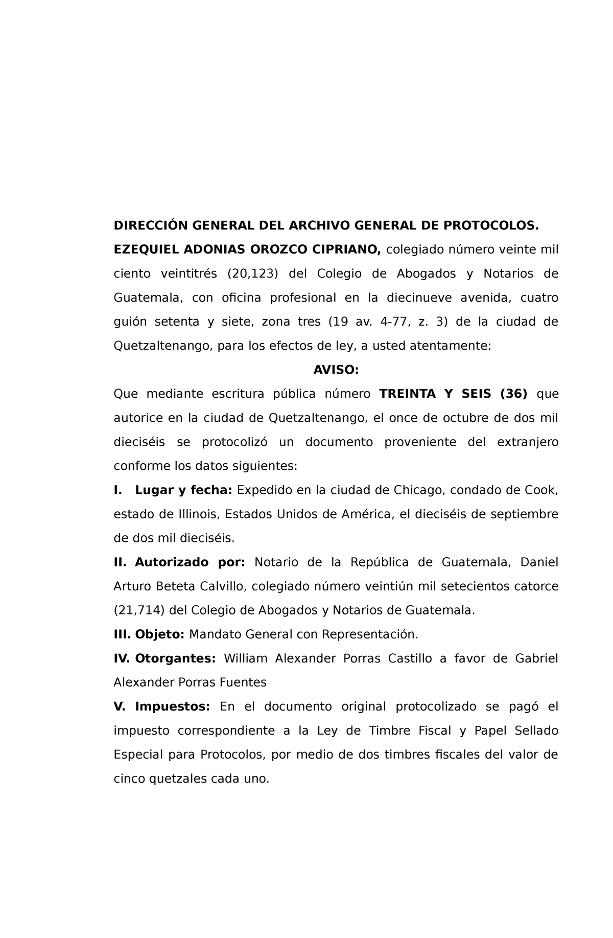 Aviso Protocolización Documento Proveniente Del Extranjero DirecciÓn General Del Archivo 1631