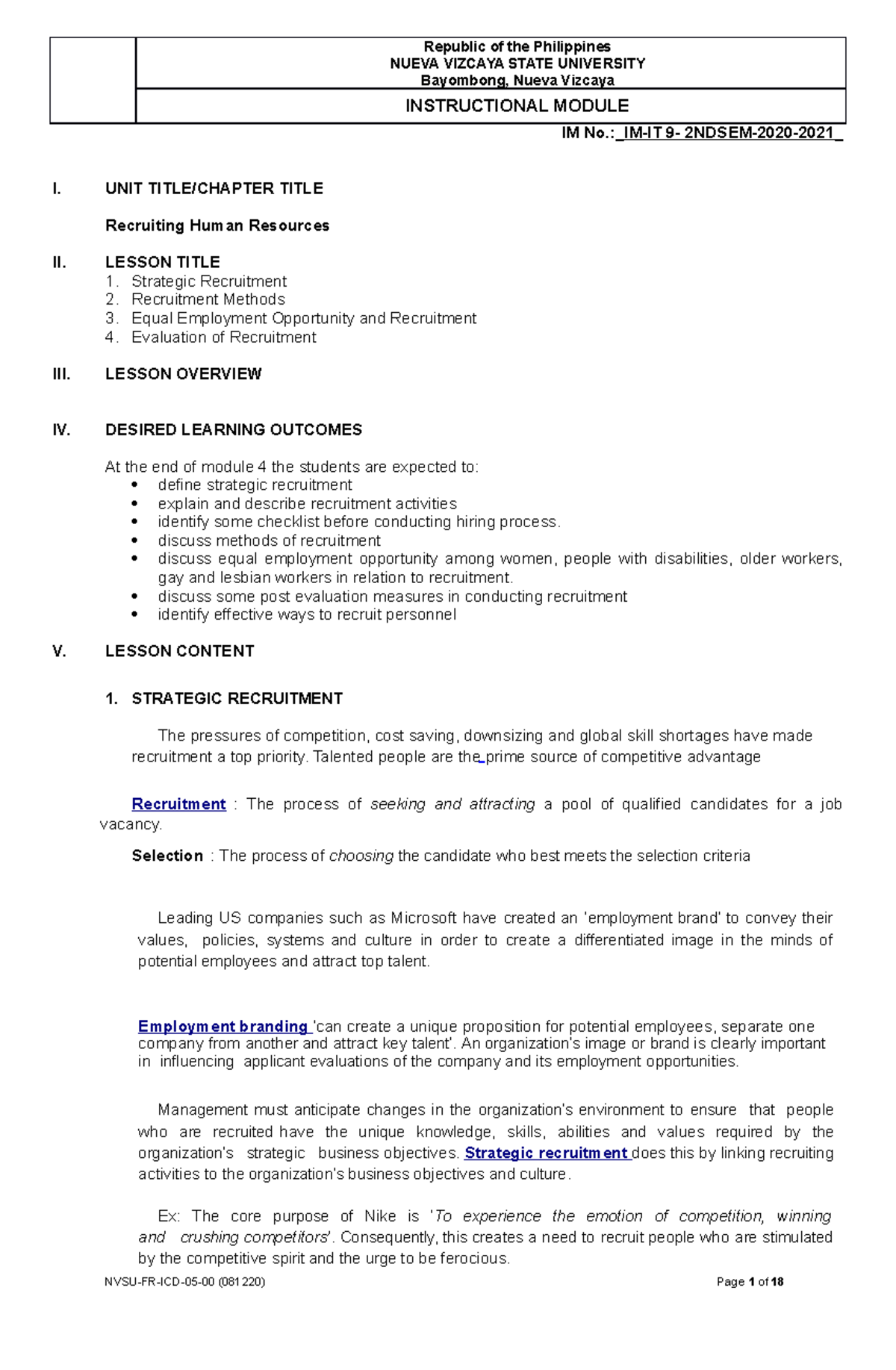 Module-4 - 1. Strategic Recruitment 2. Recruitment Methods 3. Equal ...