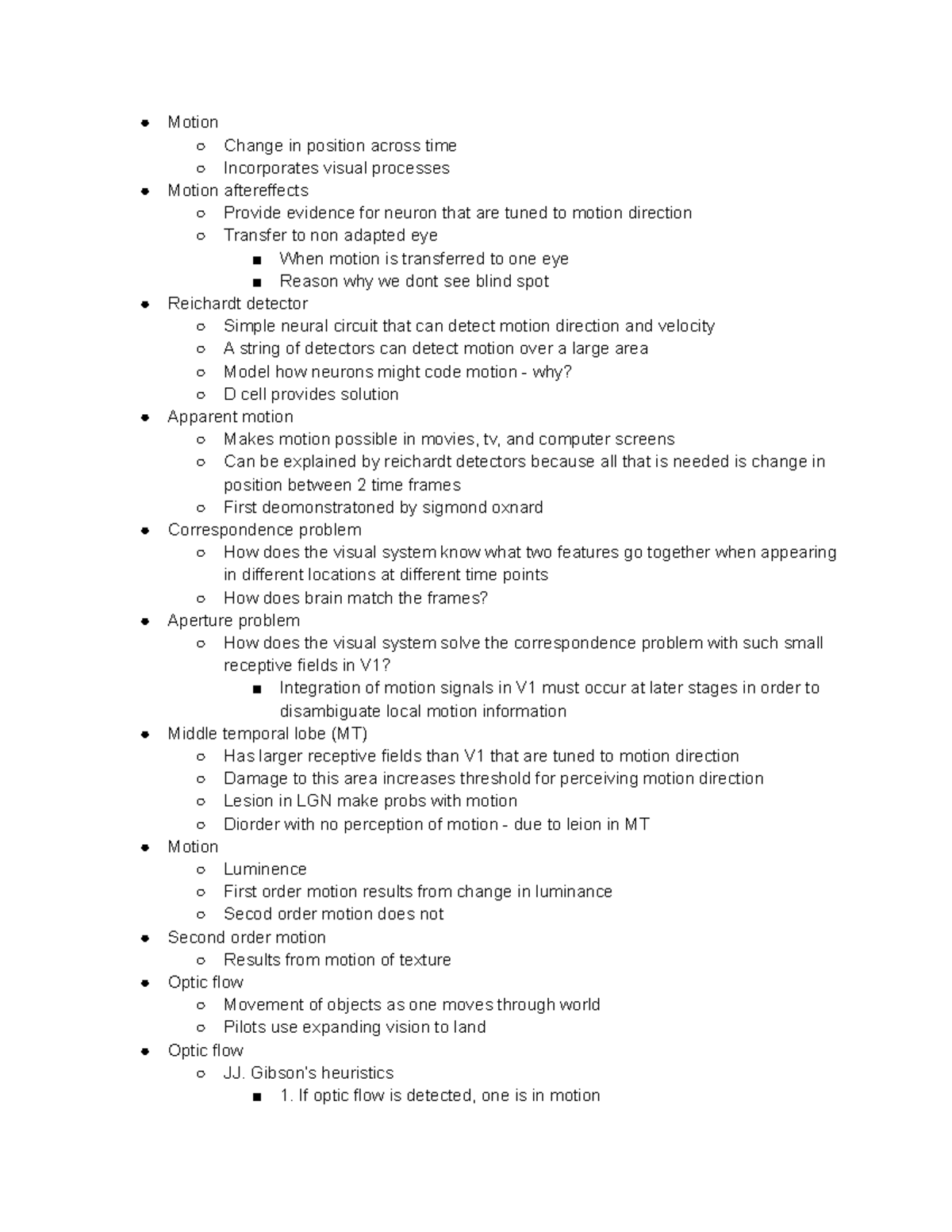 Psychology 305 Lecture 8 and 9 - Motion Change in position across time ...