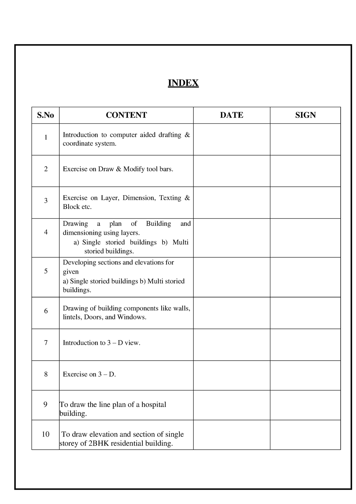 Computer Aided Design CAD Lab - INDEX S CONTENT DATE SIGN 1 ...