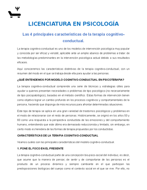 Las 4 principales características de la terapia cognitivo conductual - La  terapia - Studocu