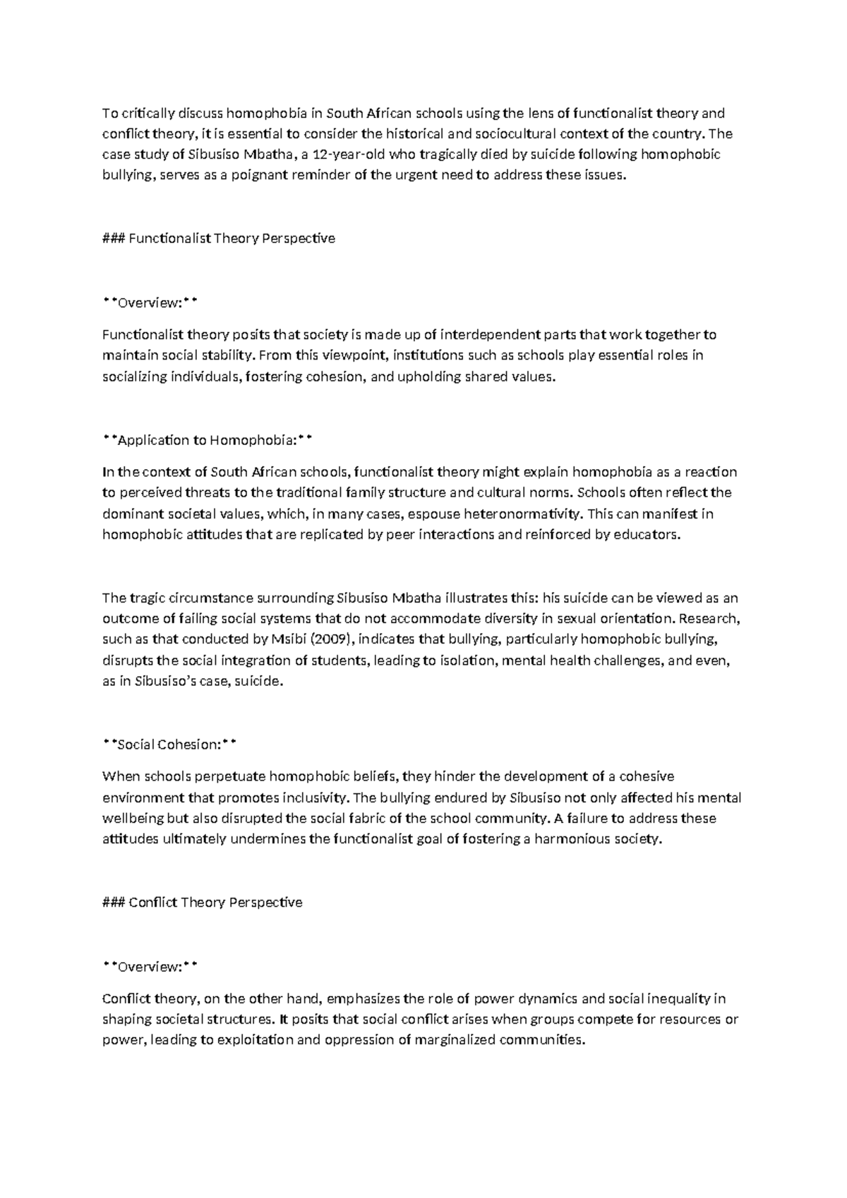 To critically discuss homophobia in South African schools using the ...