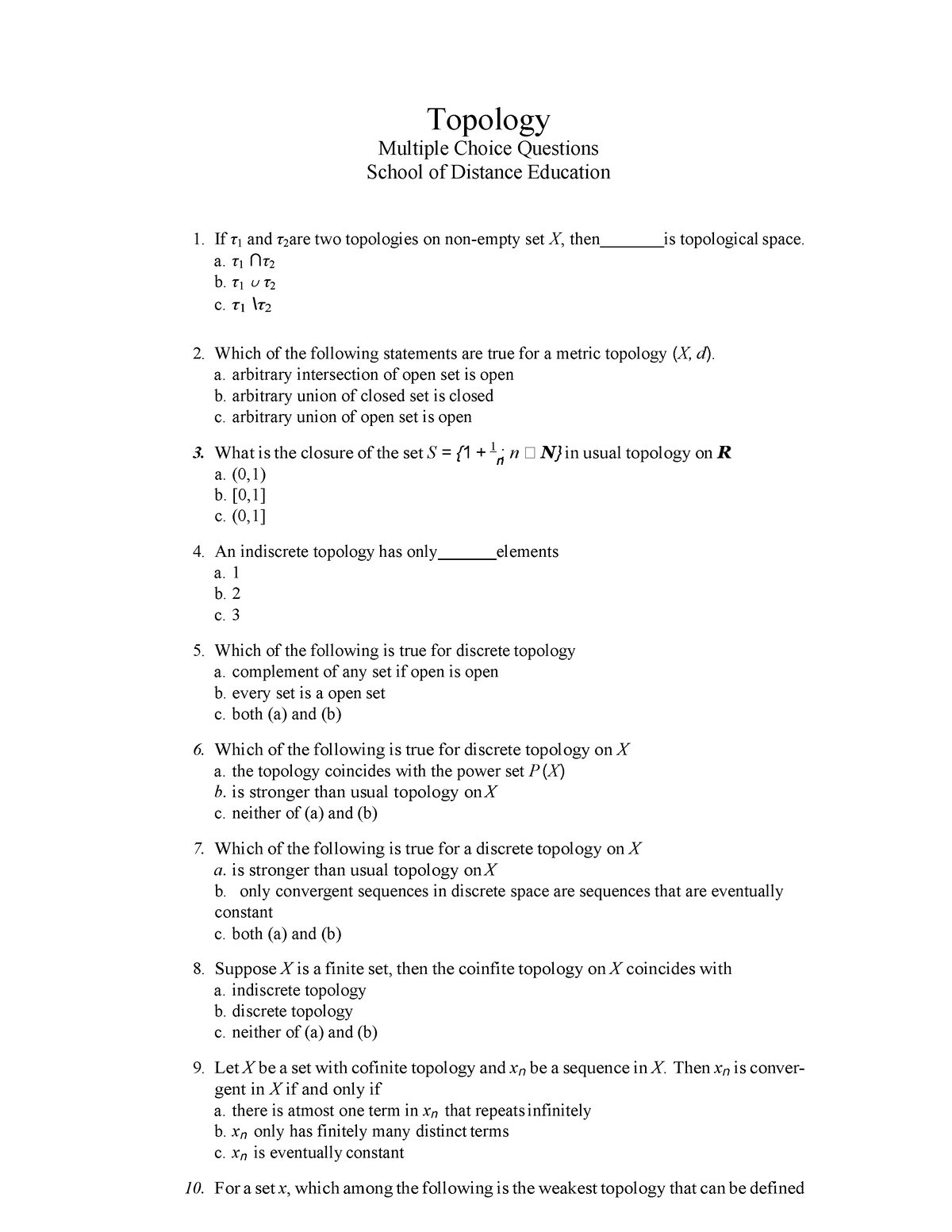 MCQ-Topology of metric spaces - Topology Multiple Choice Questions ...