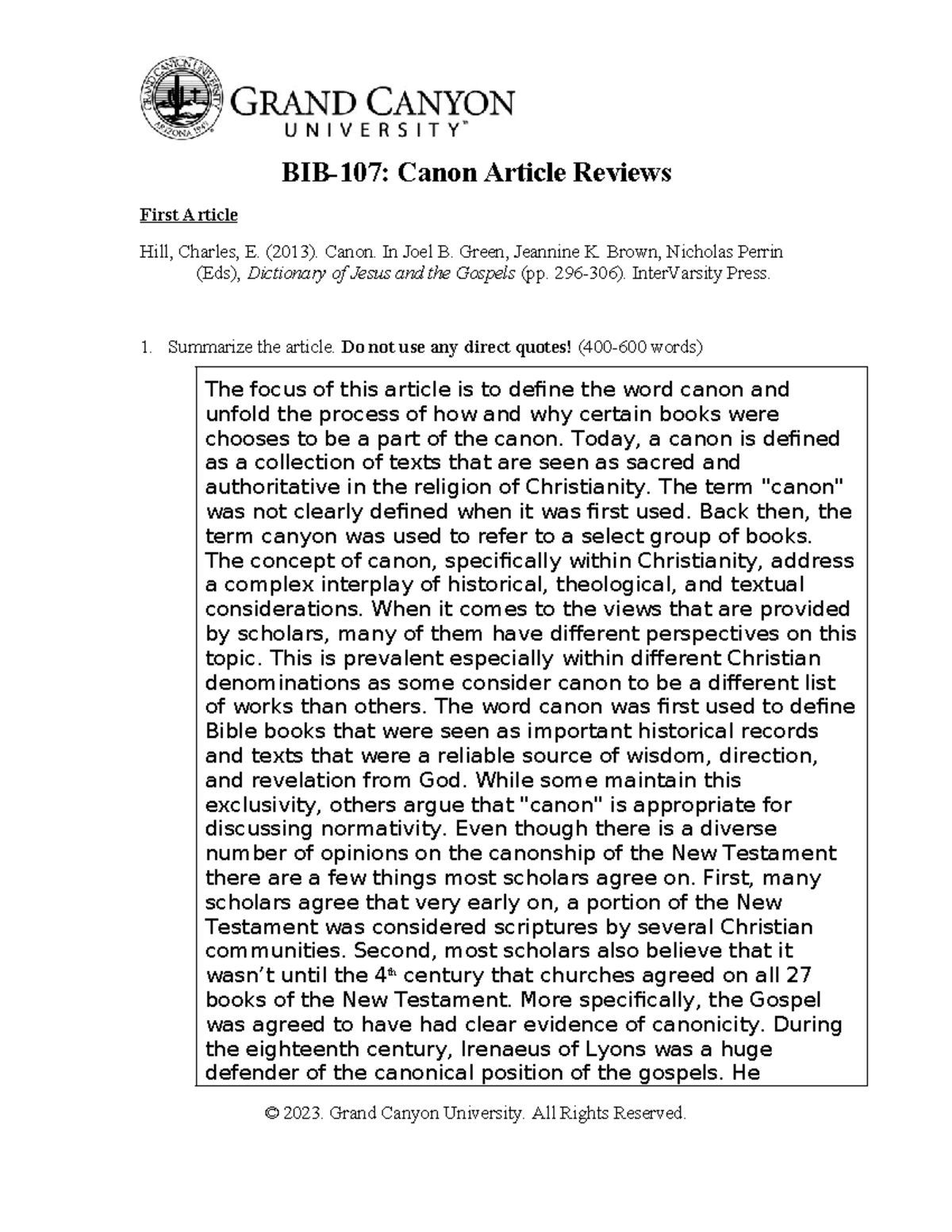 Canon Article Reviews - BIB-107: Canon Article Reviews First Article ...
