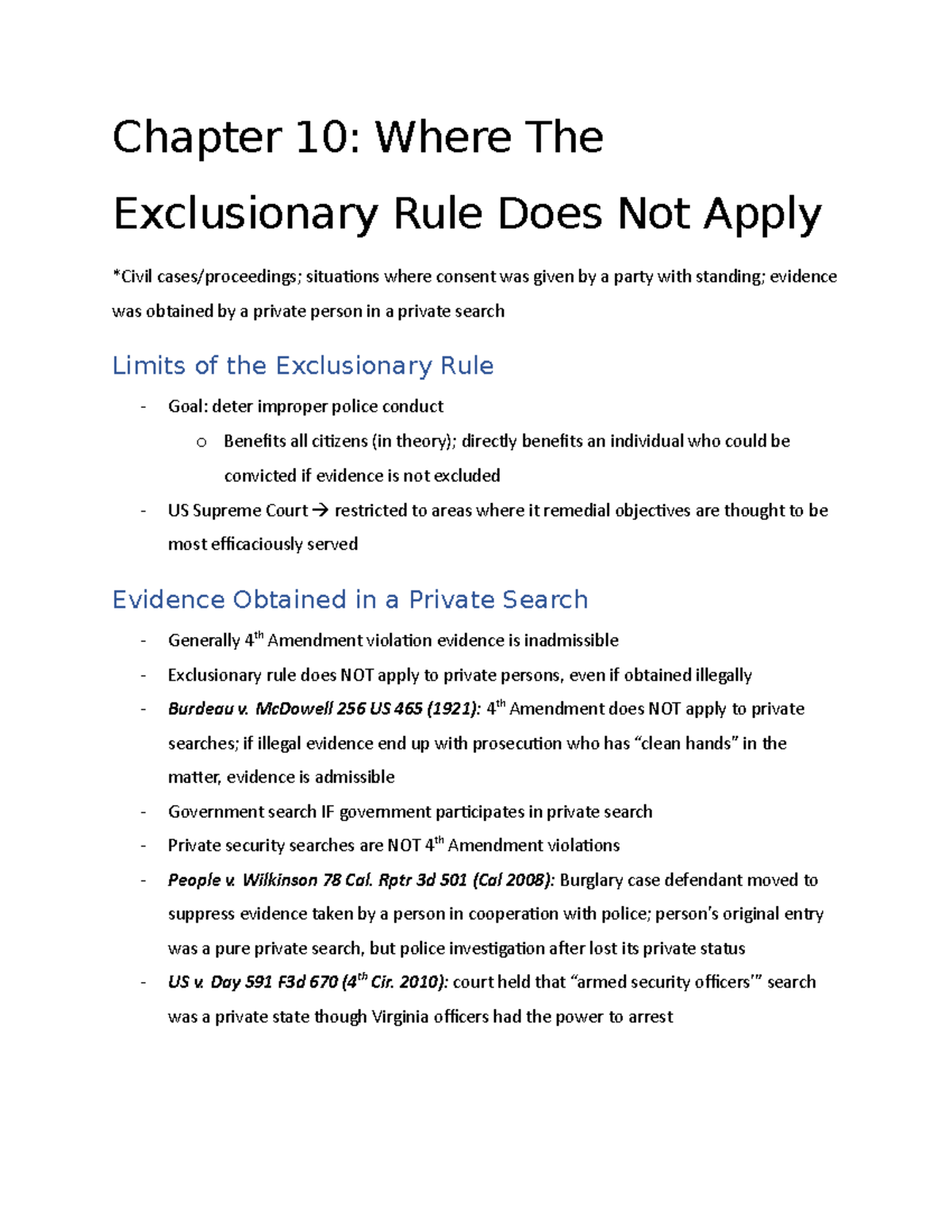 Chapter 10 Where Exclusionary Rule Does NOT Apply Chapter 10 Where