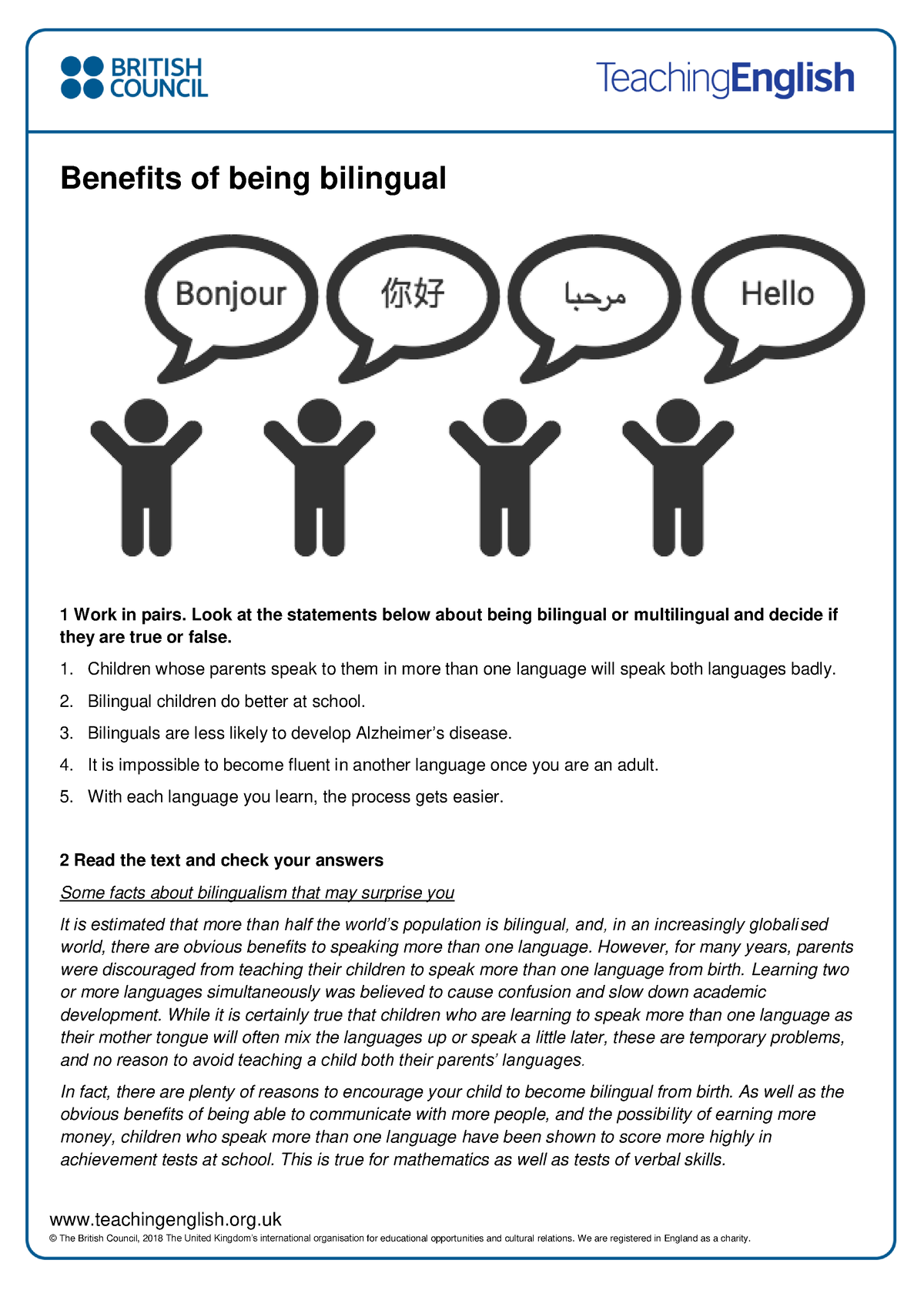 Bilingualism Student Worksheet - Teachingenglish.org © The British ...