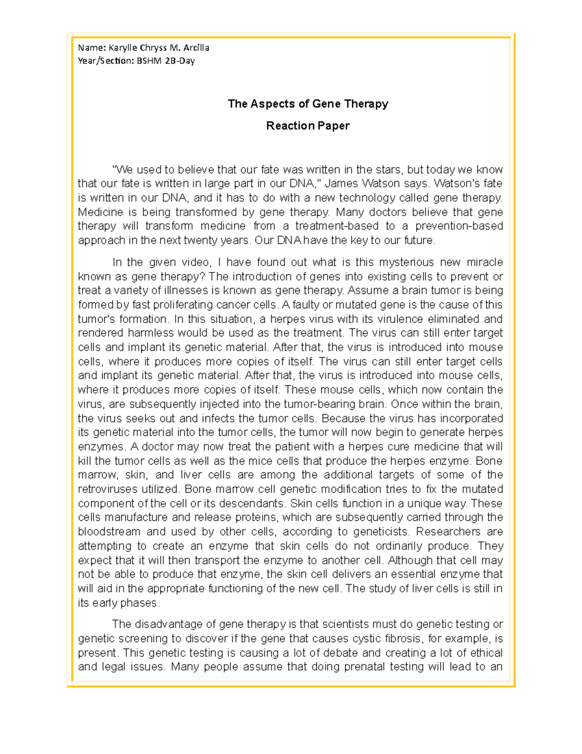 STS - Reflection No. 5 - Name: Karylle Chryss M. Arcilla Year/Section ...