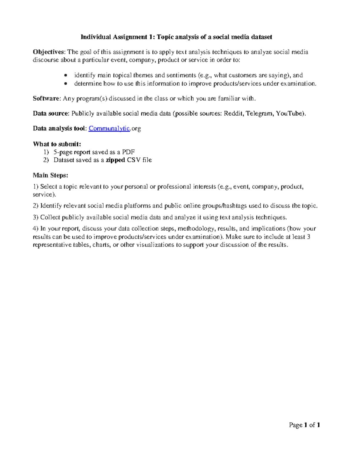 individual assignment 1 topic analysis of a social media dataset