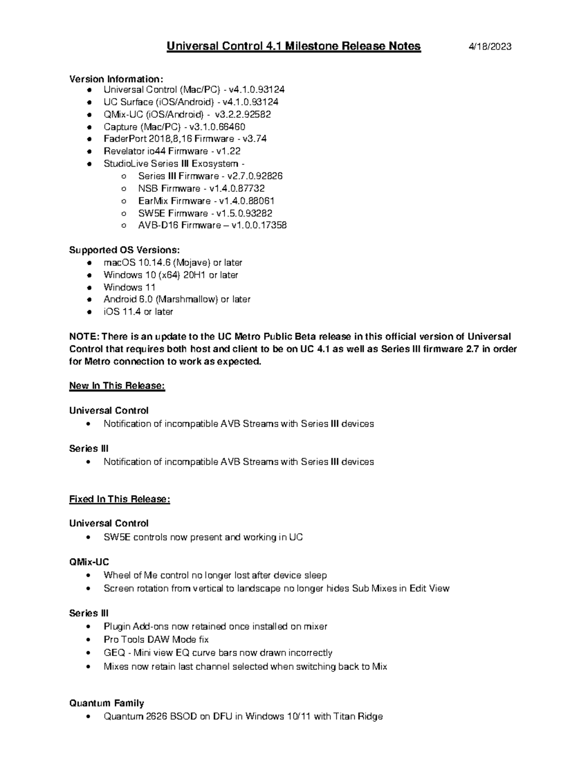 UC 4.1 Milestone Release Notes 1. UC Surface (iOS/Android) v4.1. QMixUC (iOS/Android