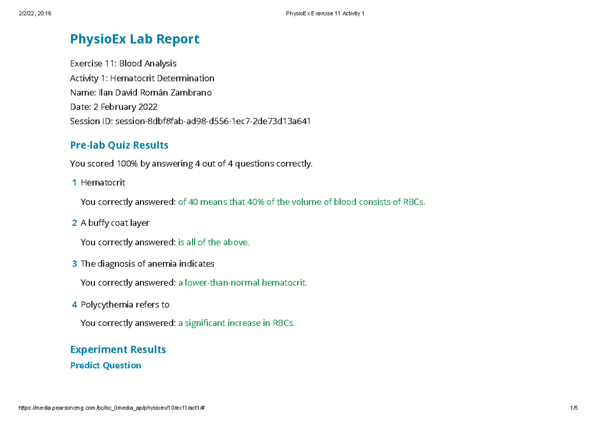 Physio Ex Exercise 11 Activity 1 - PhysioEx Lab Report Exercise 11