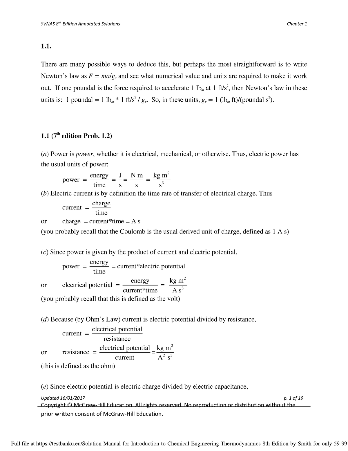 Chapter 1 Thermodynamics 8th Edition Solution Manual - ####### Updated ...