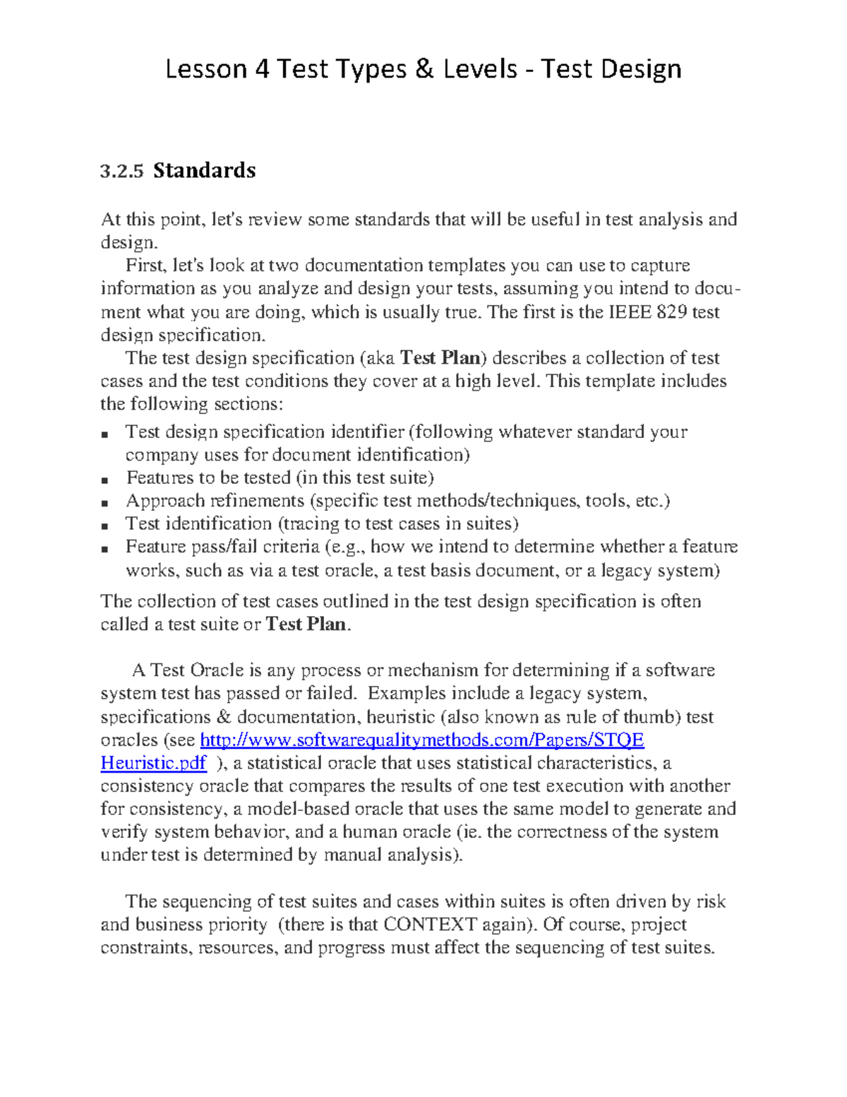 Lesson 4 Test Levelsv 4 - 3.2 Standards At this point, let's review ...