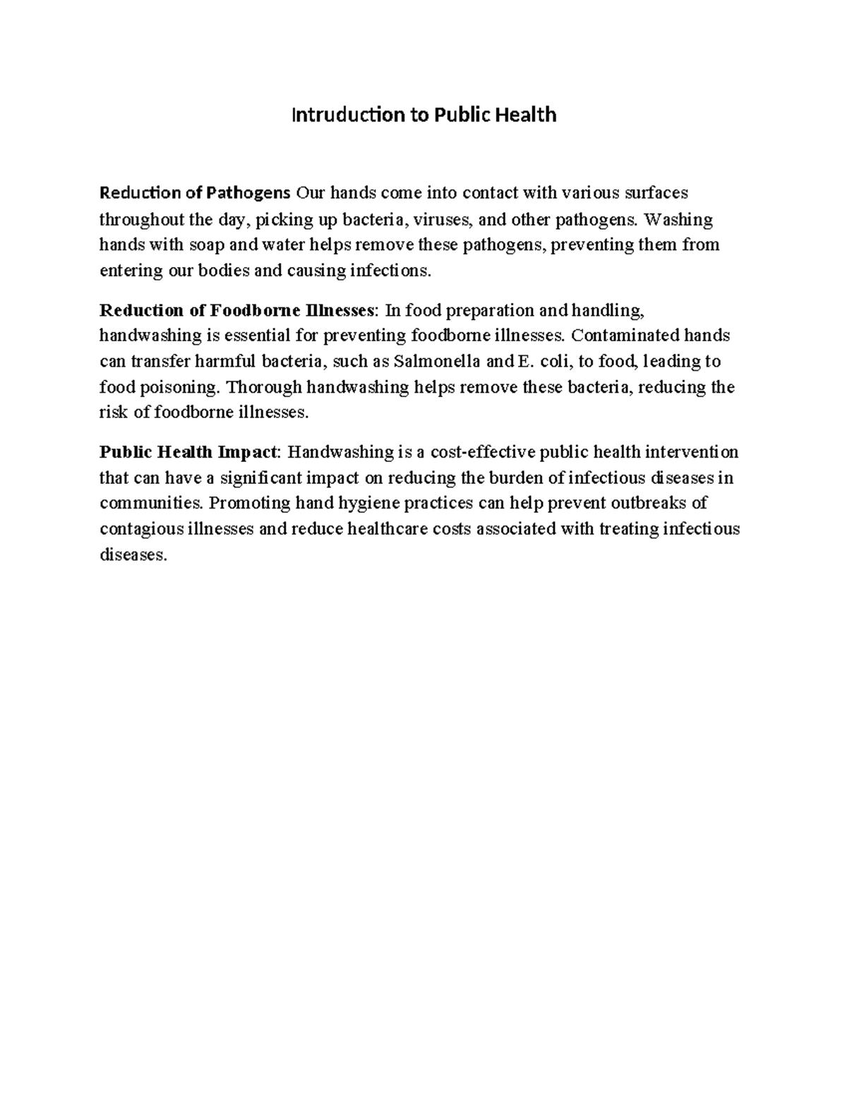 Intruduction to Public Health - Intruduction to Public Health Reduction ...