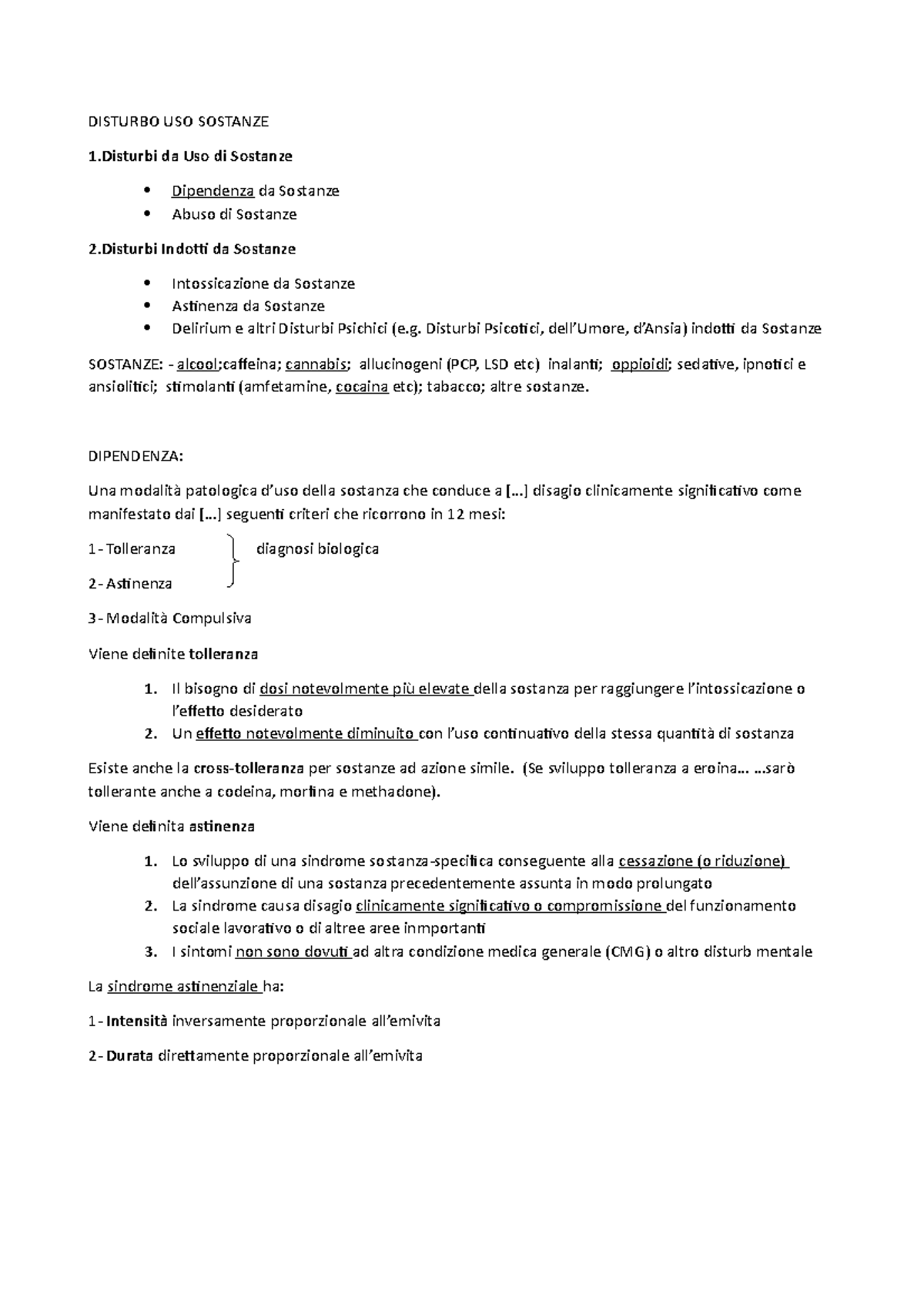 Disturbo USO Sostanze sbobine lezione DISTURBO USO SOSTANZE 1 da Uso di Sostanze Dipendenza Disturbo USO Sostanze sbobine lezione DISTURBO USO SOSTANZE 1 da Uso di Sostanze Dipendenza
