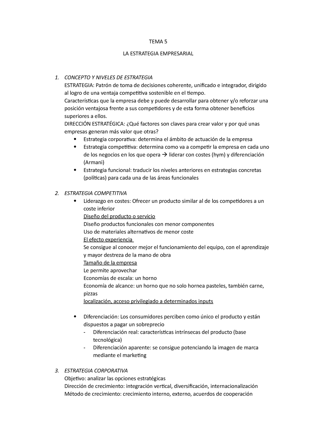 Tema 5 Apuntes Tema 5 La Estrategia Empresarial 1 Concepto Y Niveles De Estrategia 1254