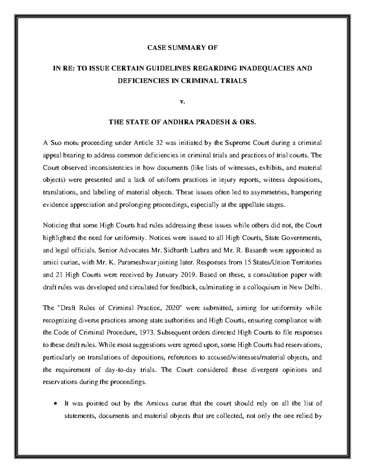 Guidelines Regarding Inadequacies AND Deficiencies IN Criminal Trials ...