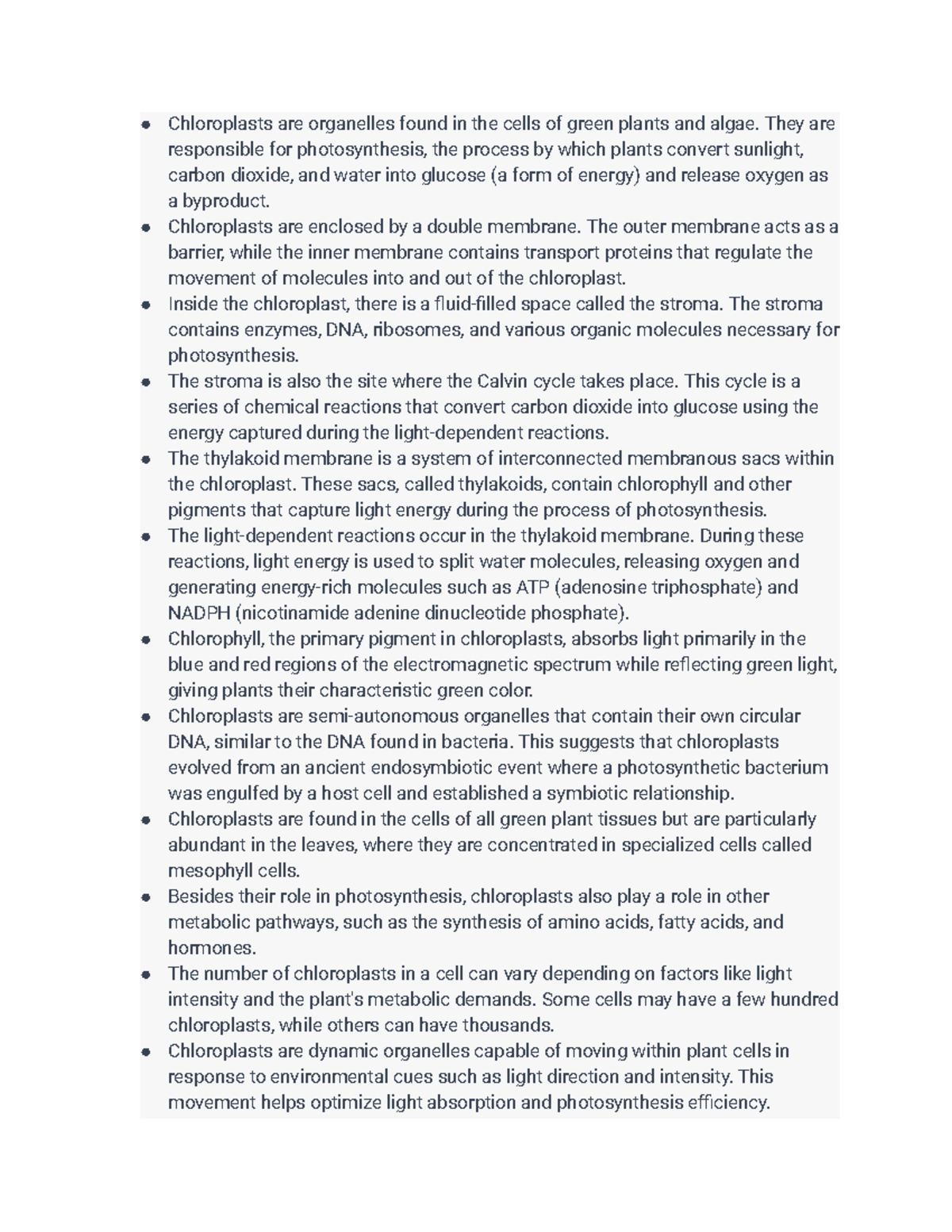 Chloroplast notes - Chloroplasts are organelles found in the cells of ...
