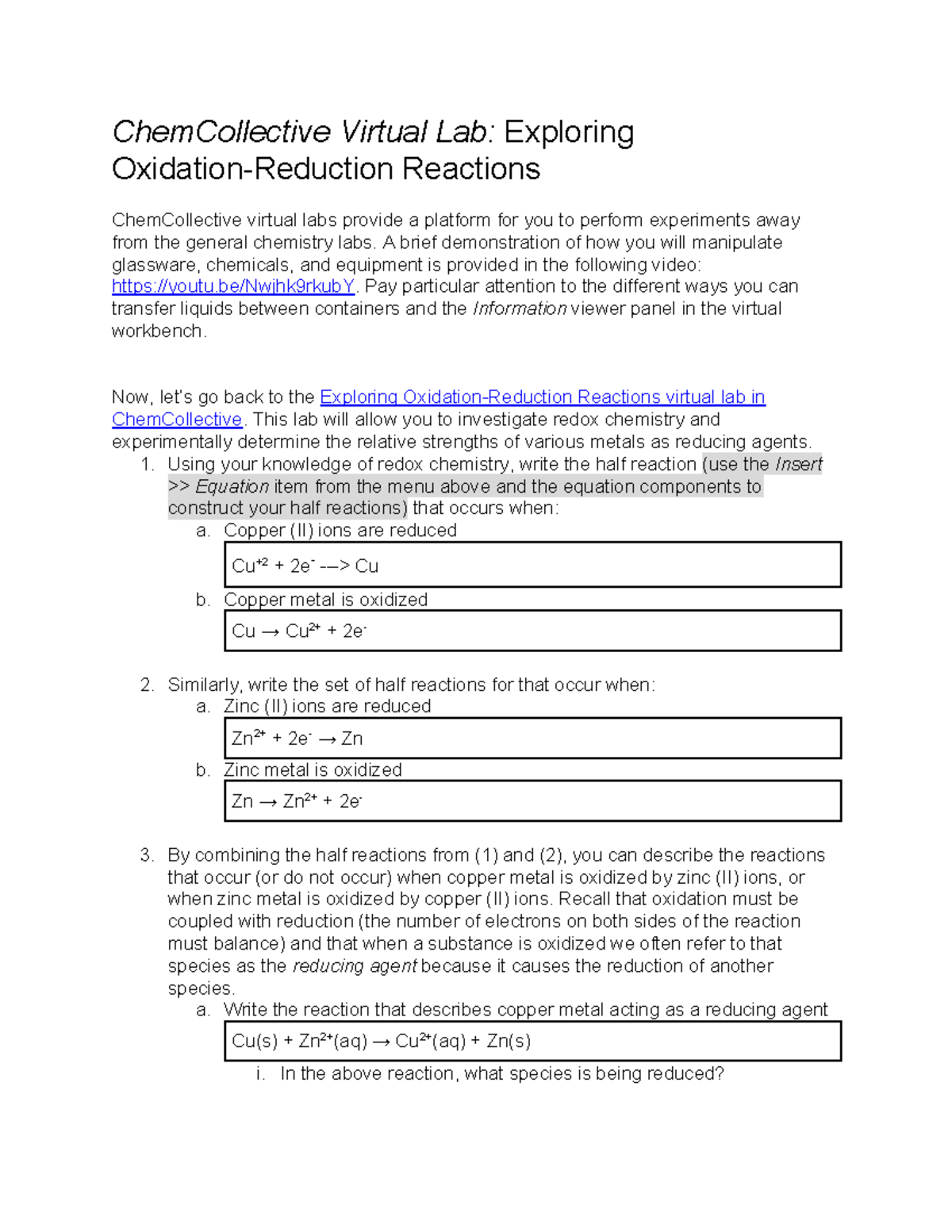 ChemCollective Virtual Lab: Reactions - Studocu