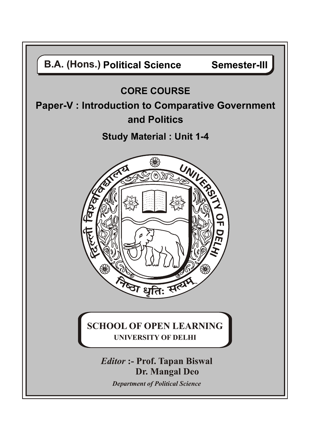 Ba Programme 2year Third Semester Sol Pdf - B. (Hons.) CORE COURSE ...