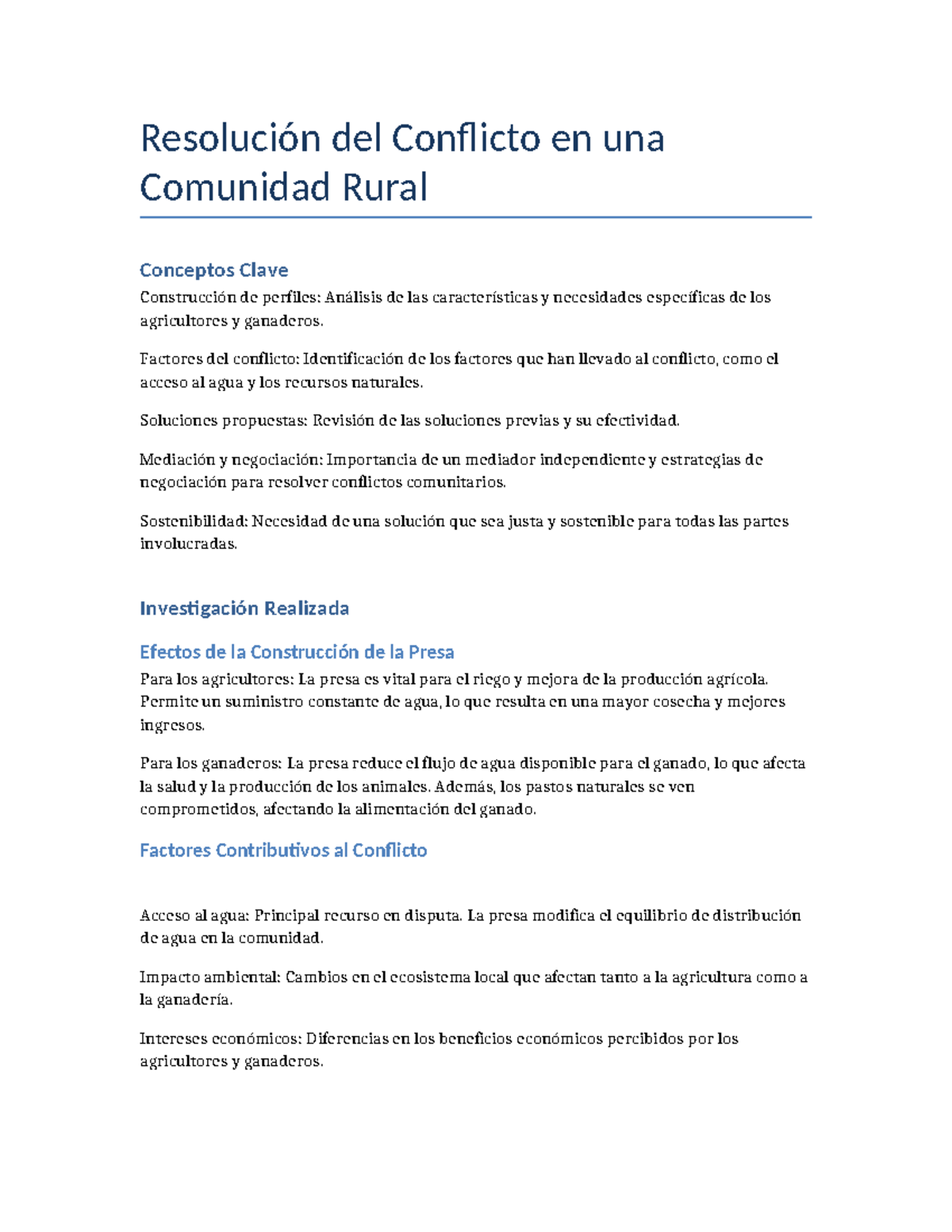 Resolución Conflicto Comunidad Rural - Resolución del Conflicto en una ...