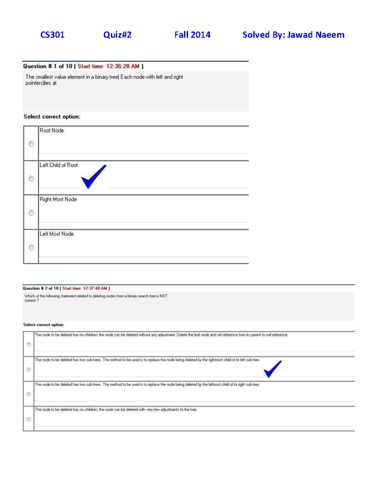 Cs301 Midterm Solved Quiz 2 Fall 2014 - Virtual University Of Pakistan ...