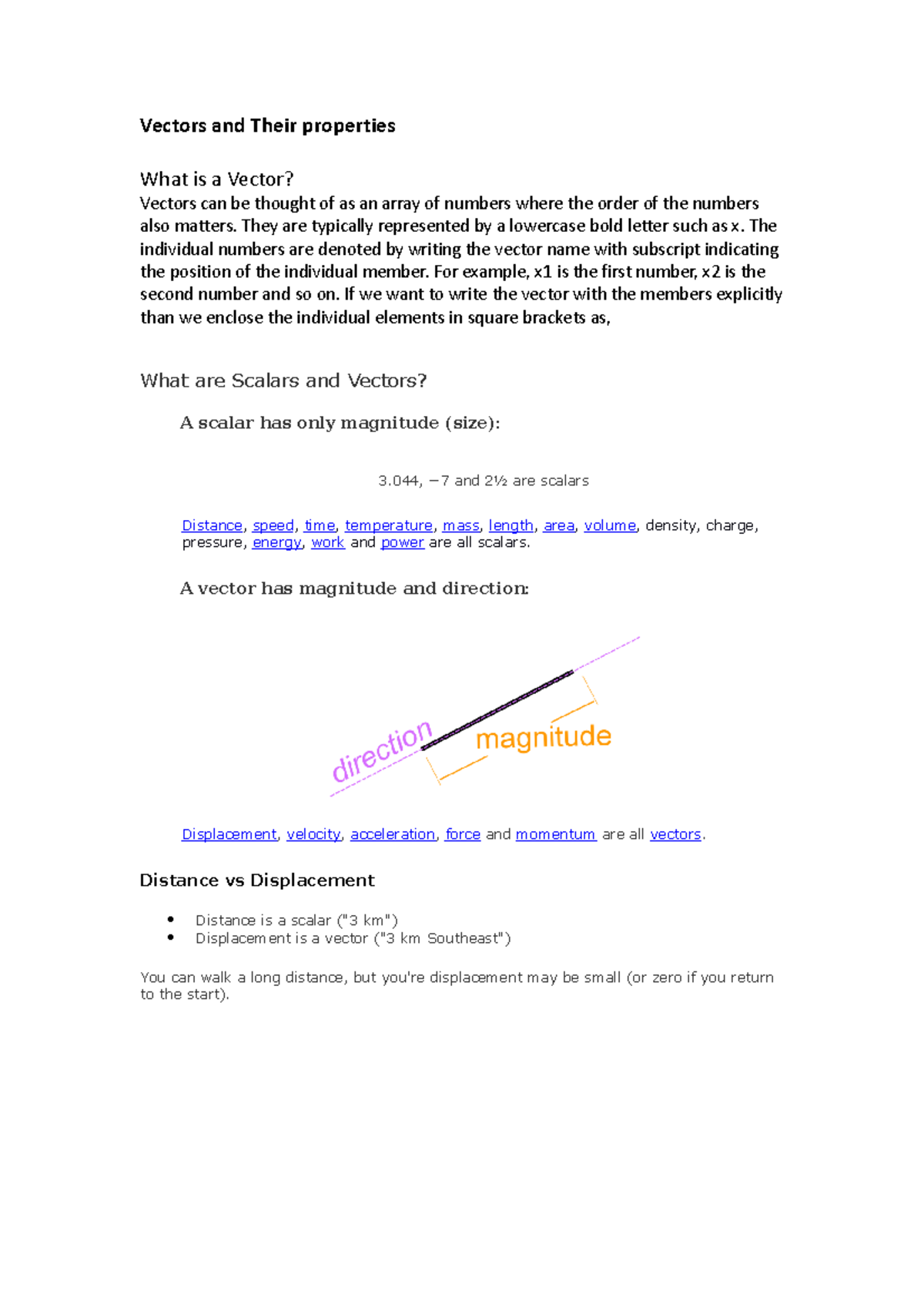 CS314 Vector - algeb notes - Vectors and Their properties What is a ...