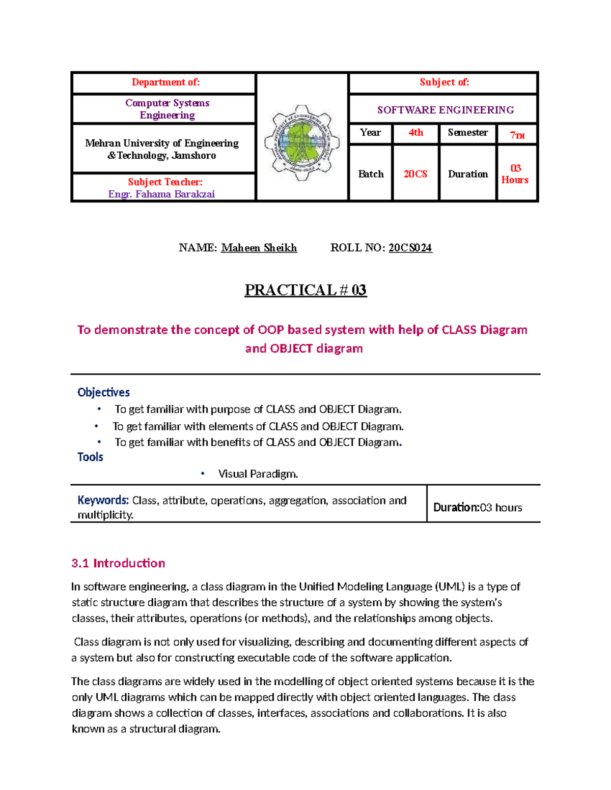 SE Lab 03 - solved lab of computer system engineering - Department of ...