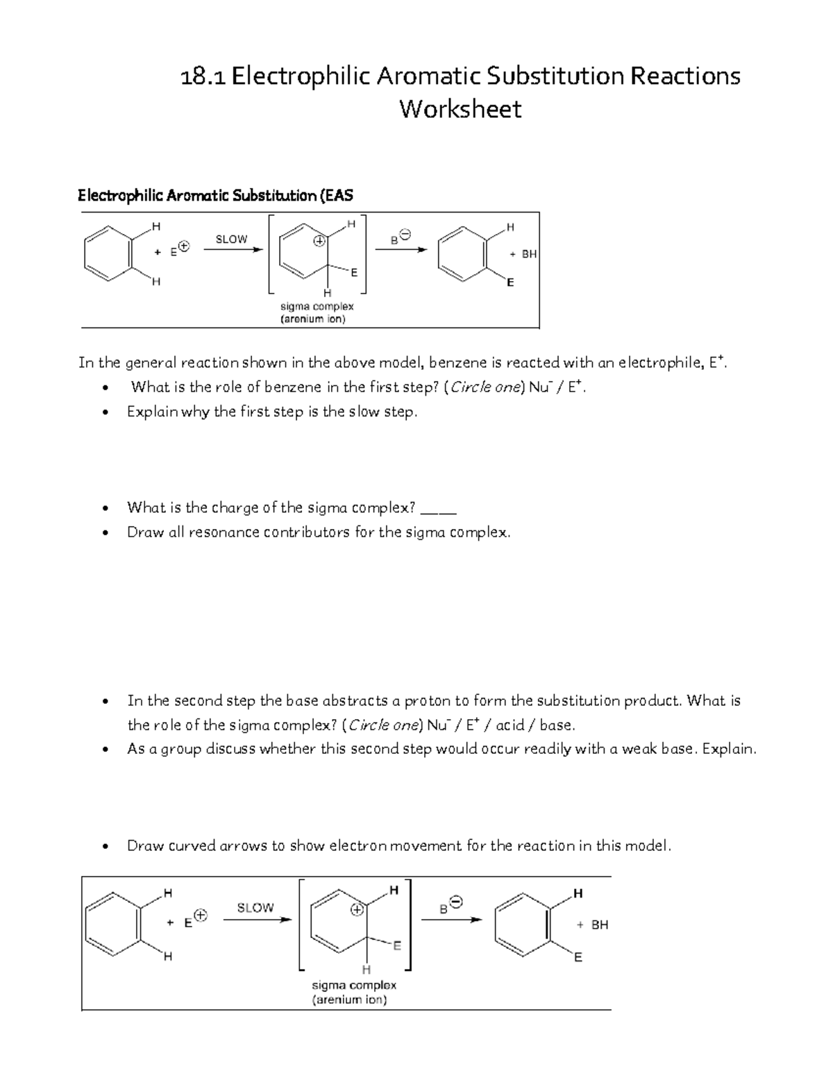 18.1 Electrophilic Aromatic Substitution Worksheet-2 - 18 Electrophilic ...