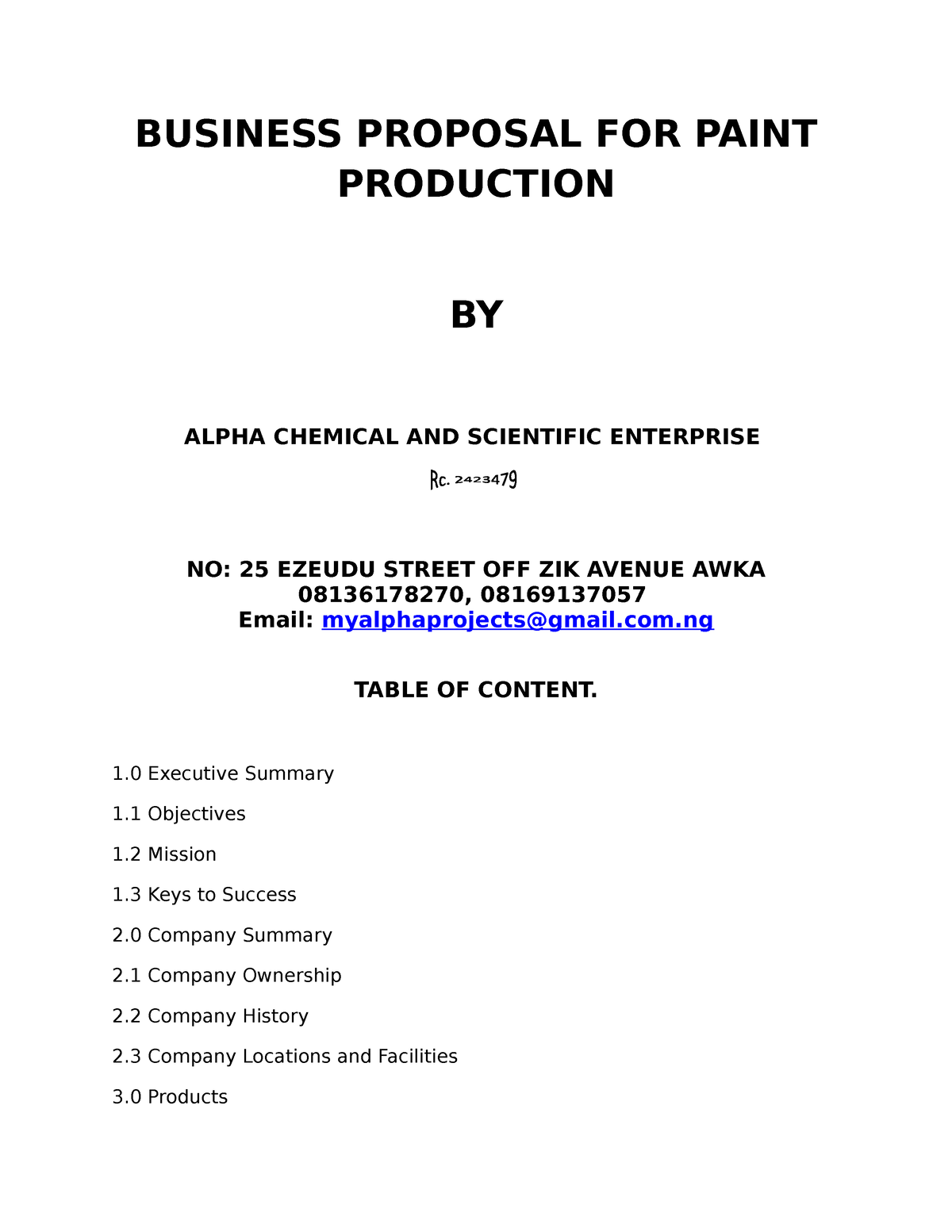 business plan for paint production pdf