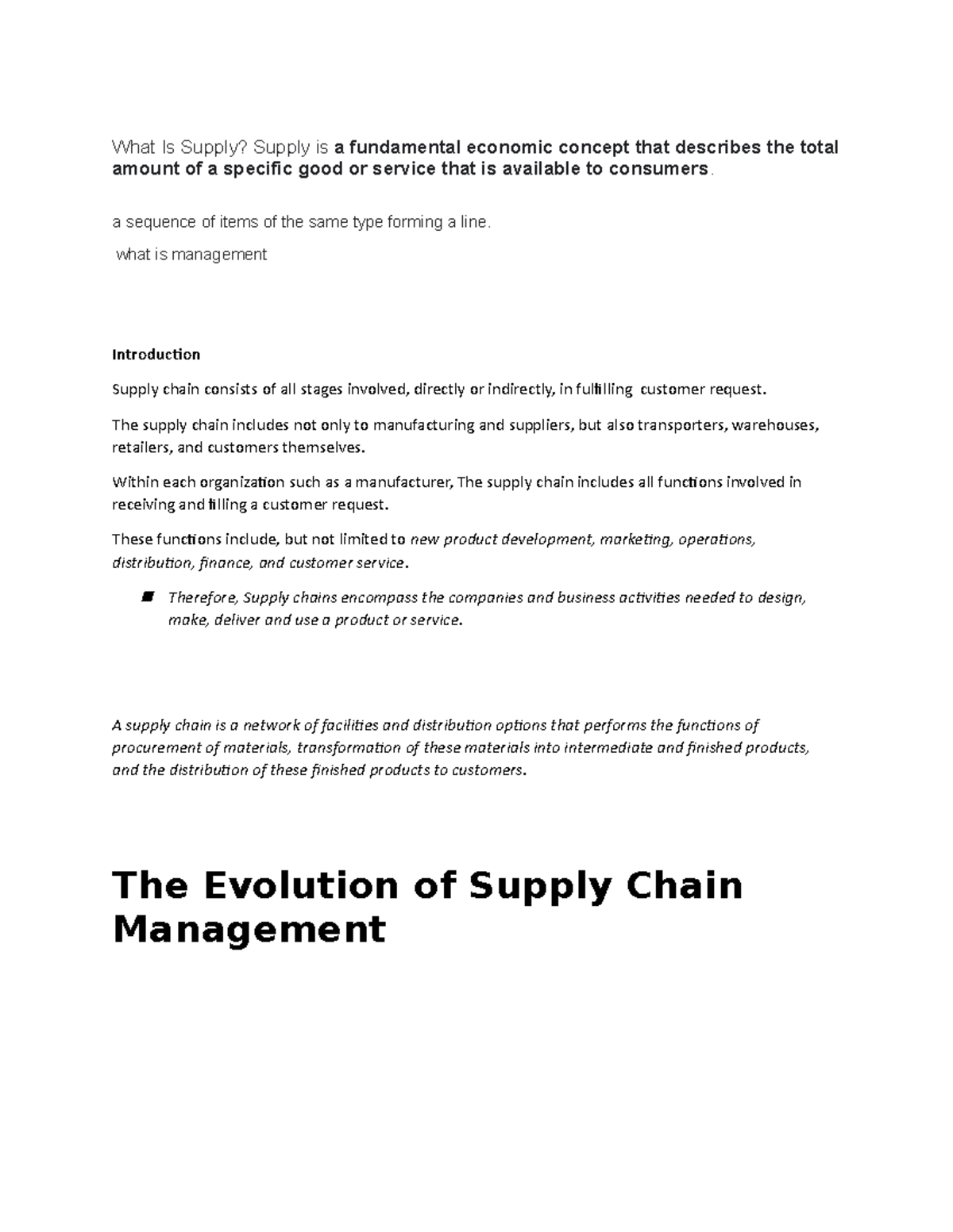 Supply Chain Notes What Is Supply Supply Is A Fundamental Economic 