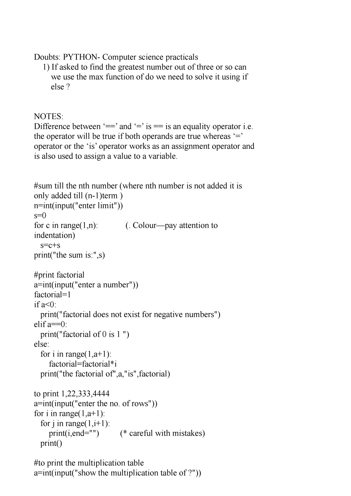 Computer science python basic Practicals - Doubts: PYTHON- Computer ...