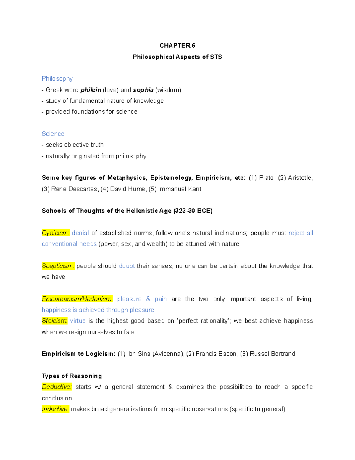 Chapter 6 - Notes - CHAPTER 6 Philosophical Aspects of STS Philosophy ...