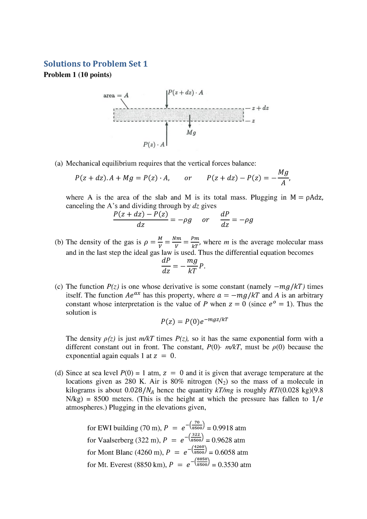 Problem Set 1 10 Answers Statistical Physics Tn2624 - 
