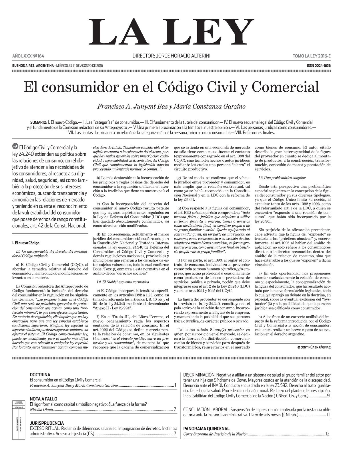 El consumidor en el CCCN -art Ã culo Junyent Bas - DIRECTOR: JORGE ...