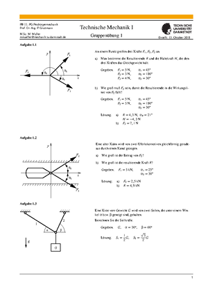 Technische Mechanik 1 - Aufgabensammlung + Lösungen - 1. Gleichgewicht ...