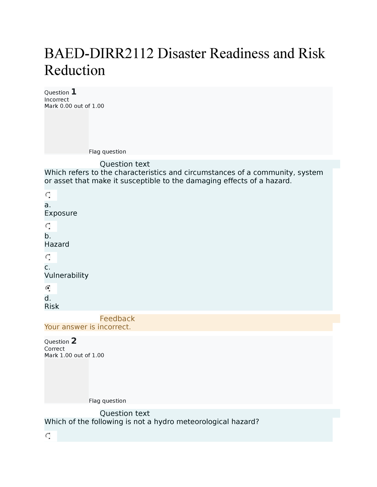 DIRR22222 Ndexam- Madebysherra - BAED-DIRR2112 Disaster Readiness And ...