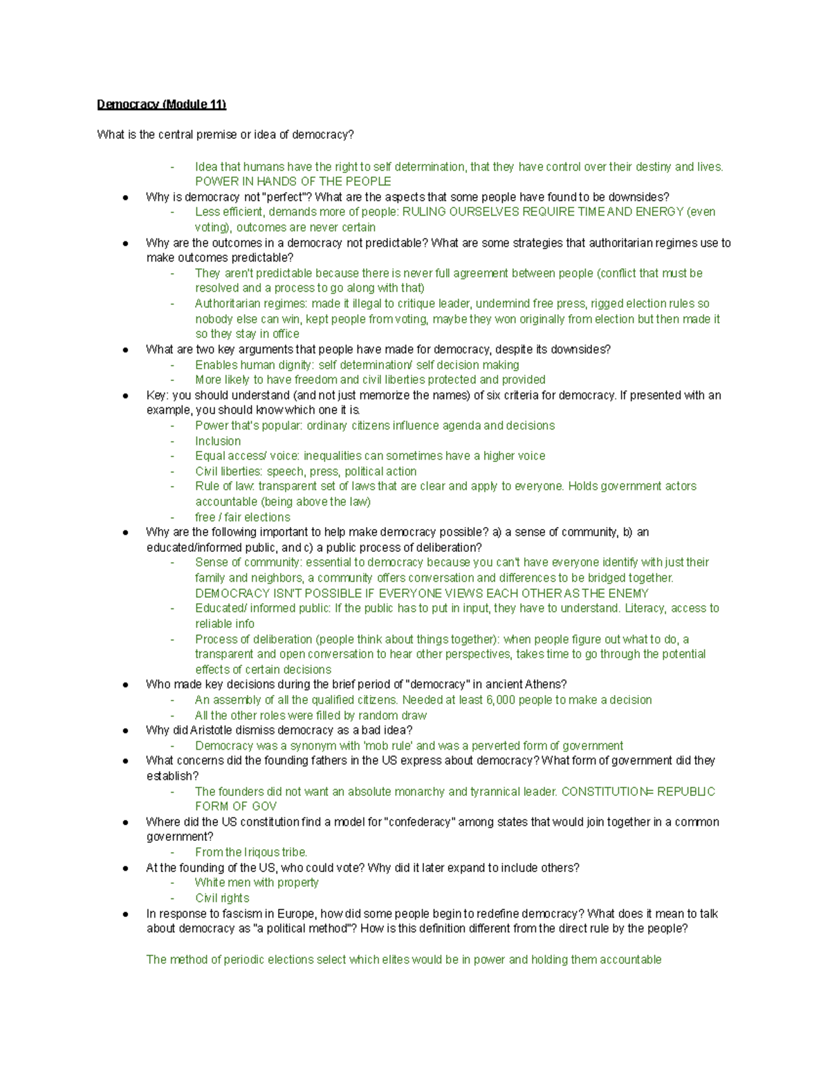 POLS101 Exam 3 Study Guide - Democracy (Module 11) What Is The Central ...