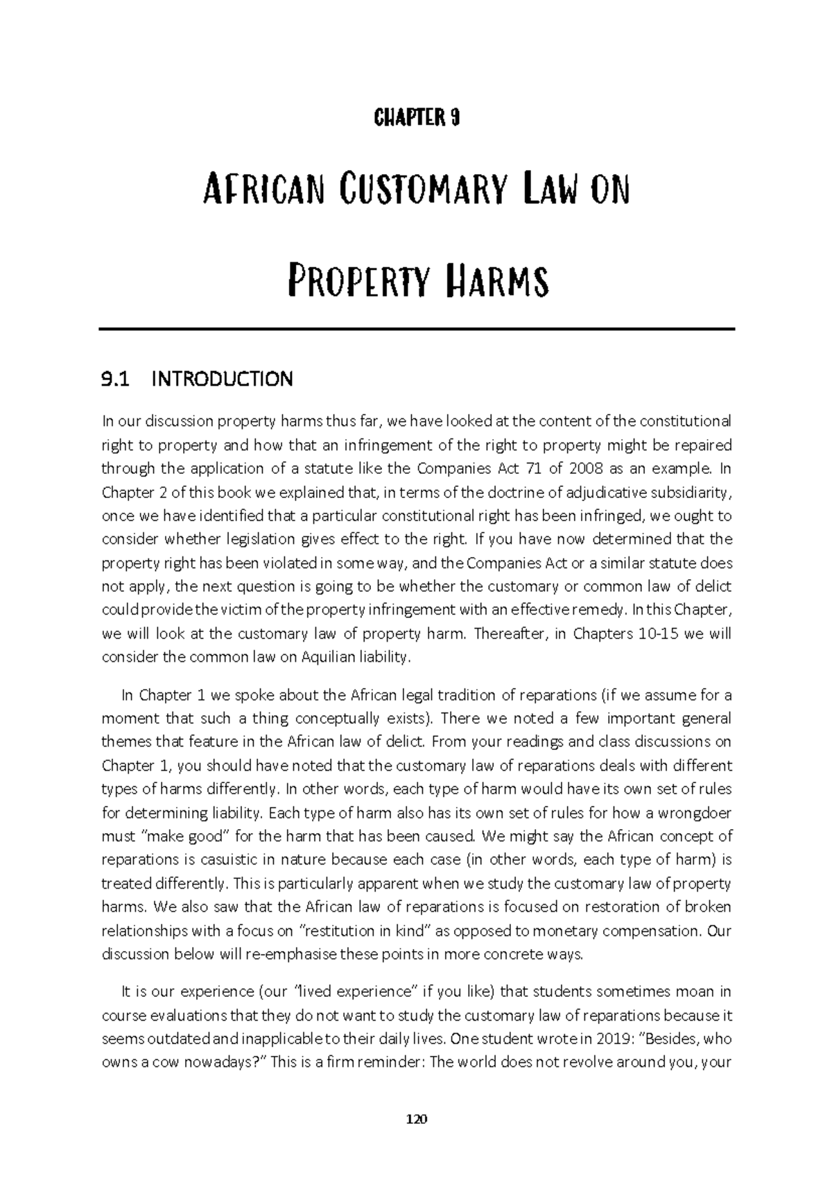 Reparations Chapter 9 - CHAPTER 9 African Customary Law on Property ...