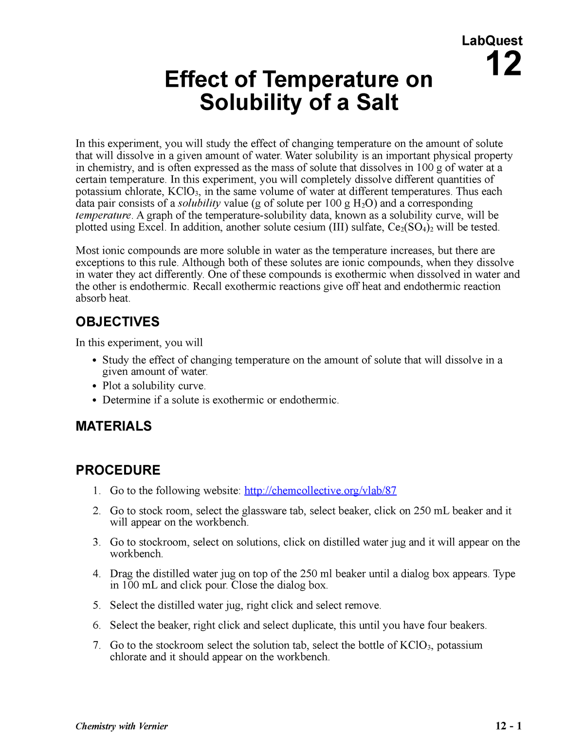 Effect Of Temperature On The Solubility Of A Salt Chem Collective Chemistry With Vernier 12 Labquest 12 Effect Of Temperature On Solubility Of Salt In This Studocu