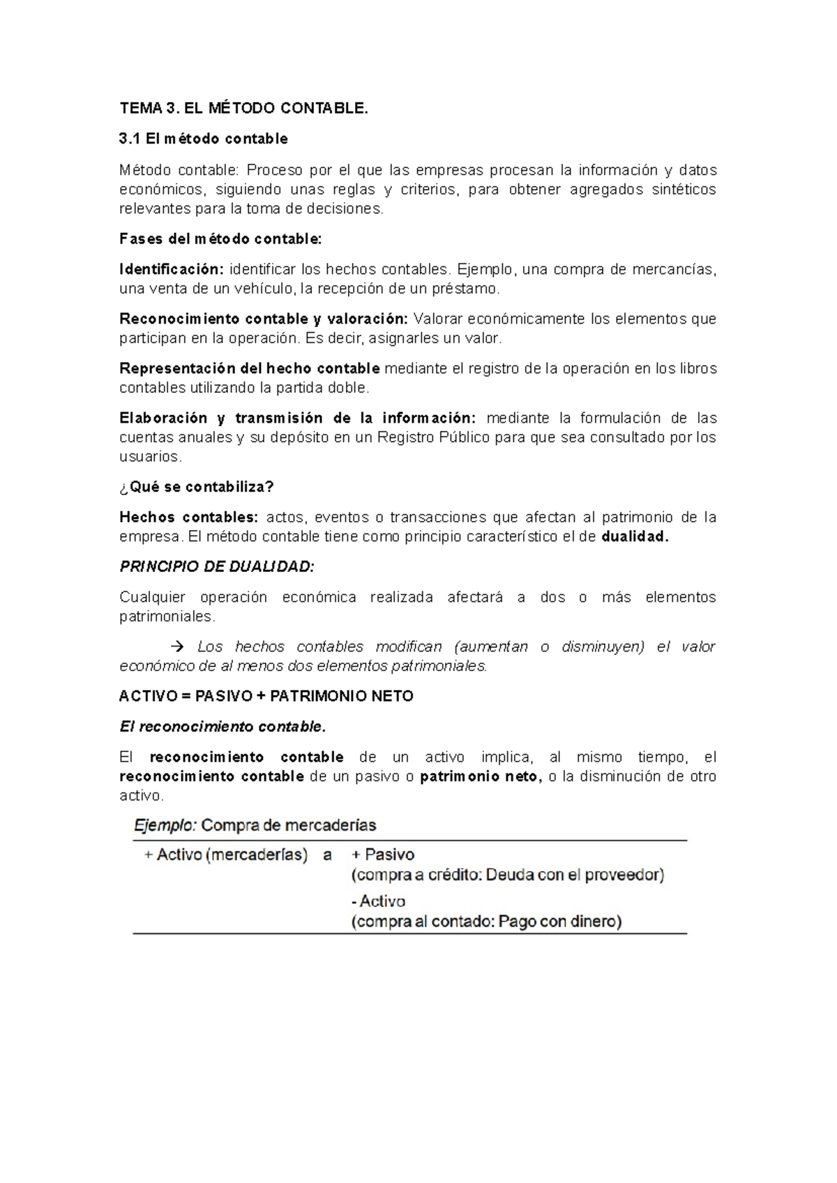 Resumen TEMA 3 Contabilidad - TEMA 3. EL MÉTODO CONTABLE. 3 El método ...