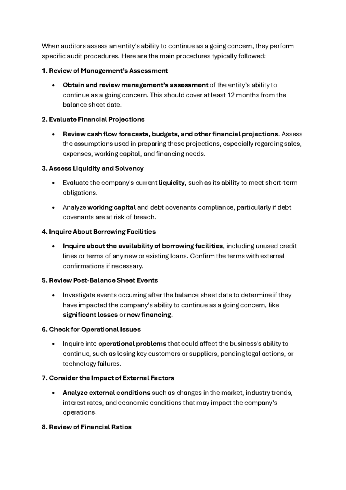 Going concern summary - When auditors assess an entity's ability to ...